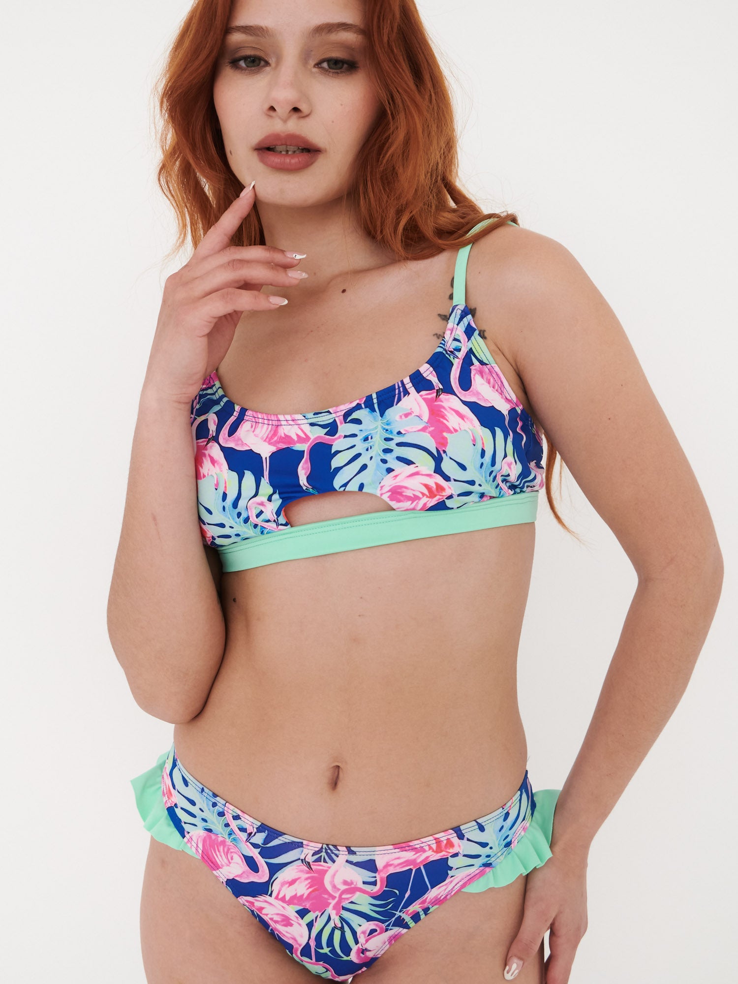 Daikiri Bikini Mujer Azul Estampado Deportivo Vuelos Protección UV 50+ Delante