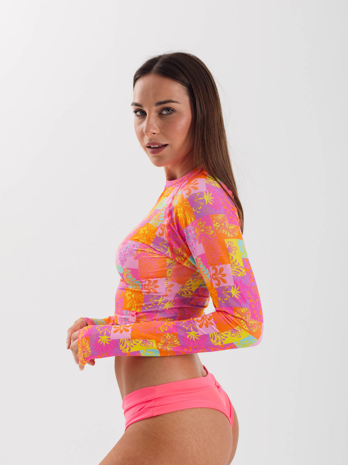 Daikiri Bikini Surf Mujer Rosa Estampado Manga Larga Ajustable Protección UV 50+ Cuarta