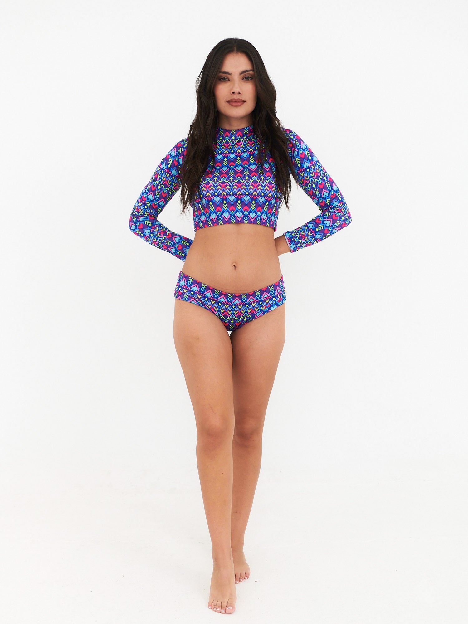 Bottom de Bikini Daikiri Mujer Calzón Sin Costuras Geométrico Azul Flúor Protección UV50+ Cuarta
