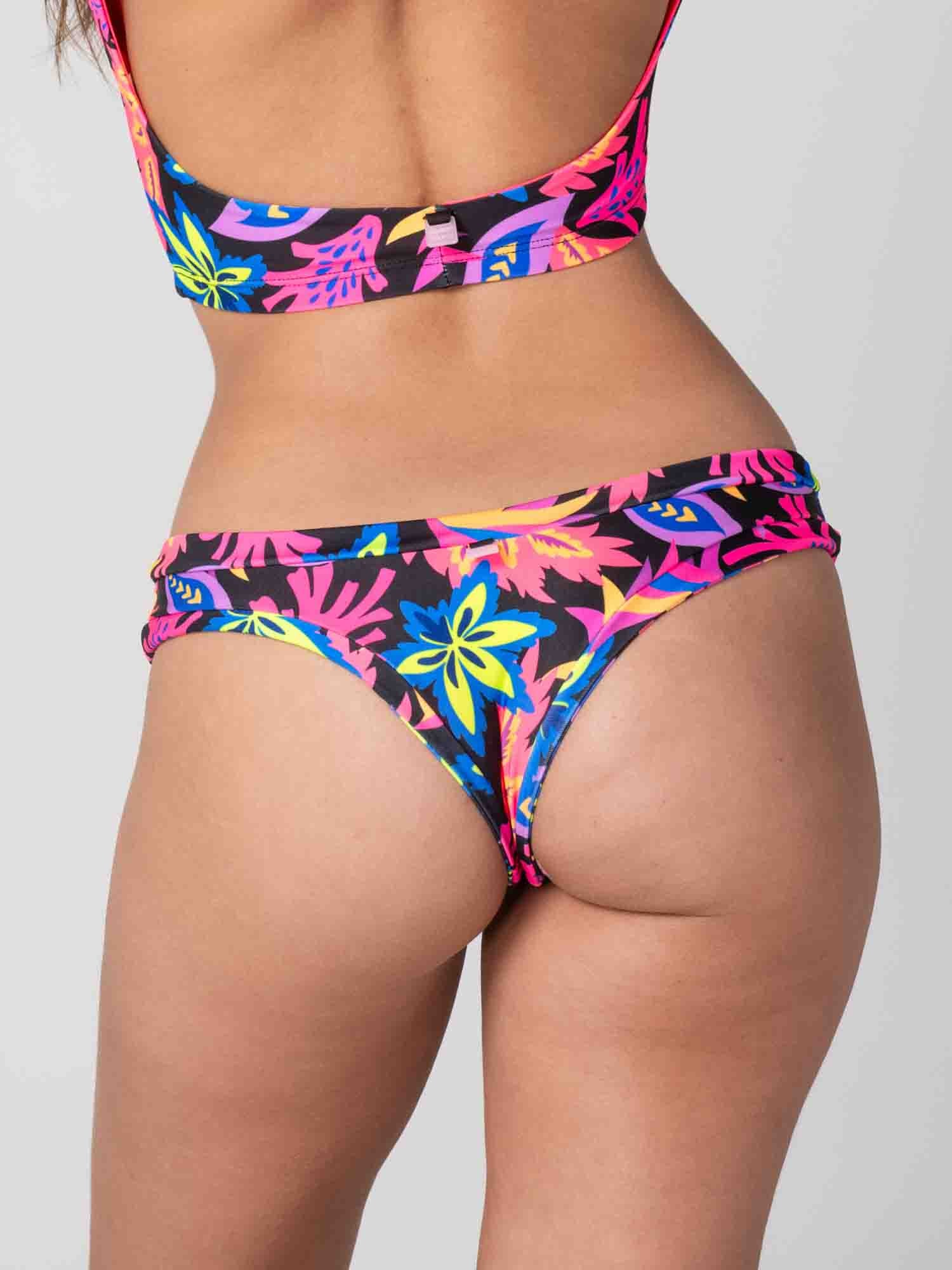 Bottom de Bikini Daikiri Mujer Calzón Sin Costuras Floral Negro Flúor Protección UV50+ Detras