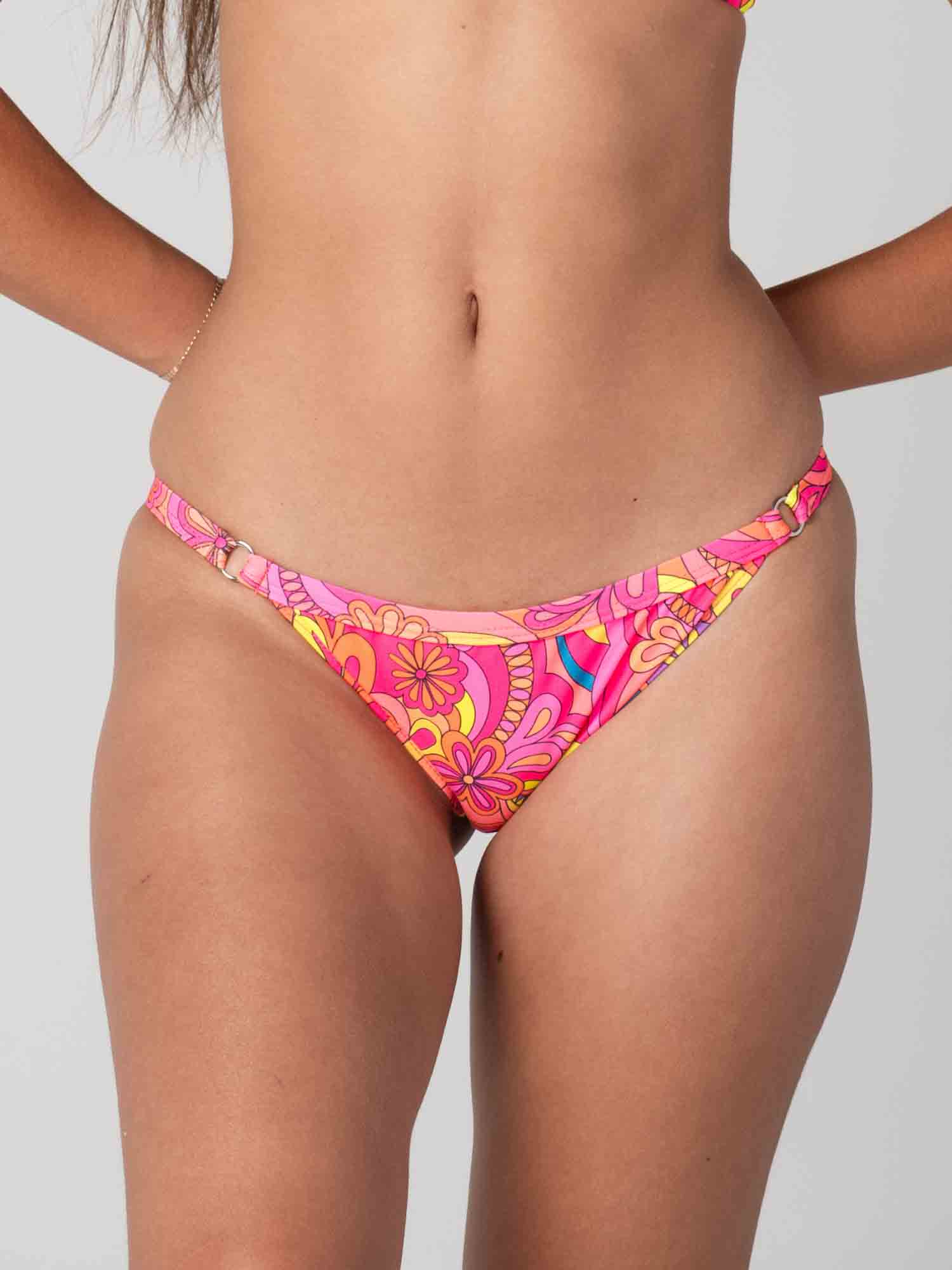 Bottom de Bikini Daikiri Mujer Calzón Ajustable Costados Floral Naranjo Flúor Protección UV50+ Principal
