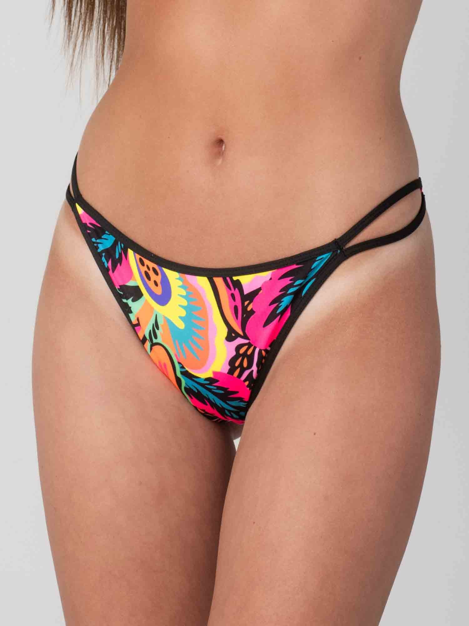 Bottom de Bikini Daikiri Mujer Tropea Flores Negro Flúor Protección UV50+ Delante