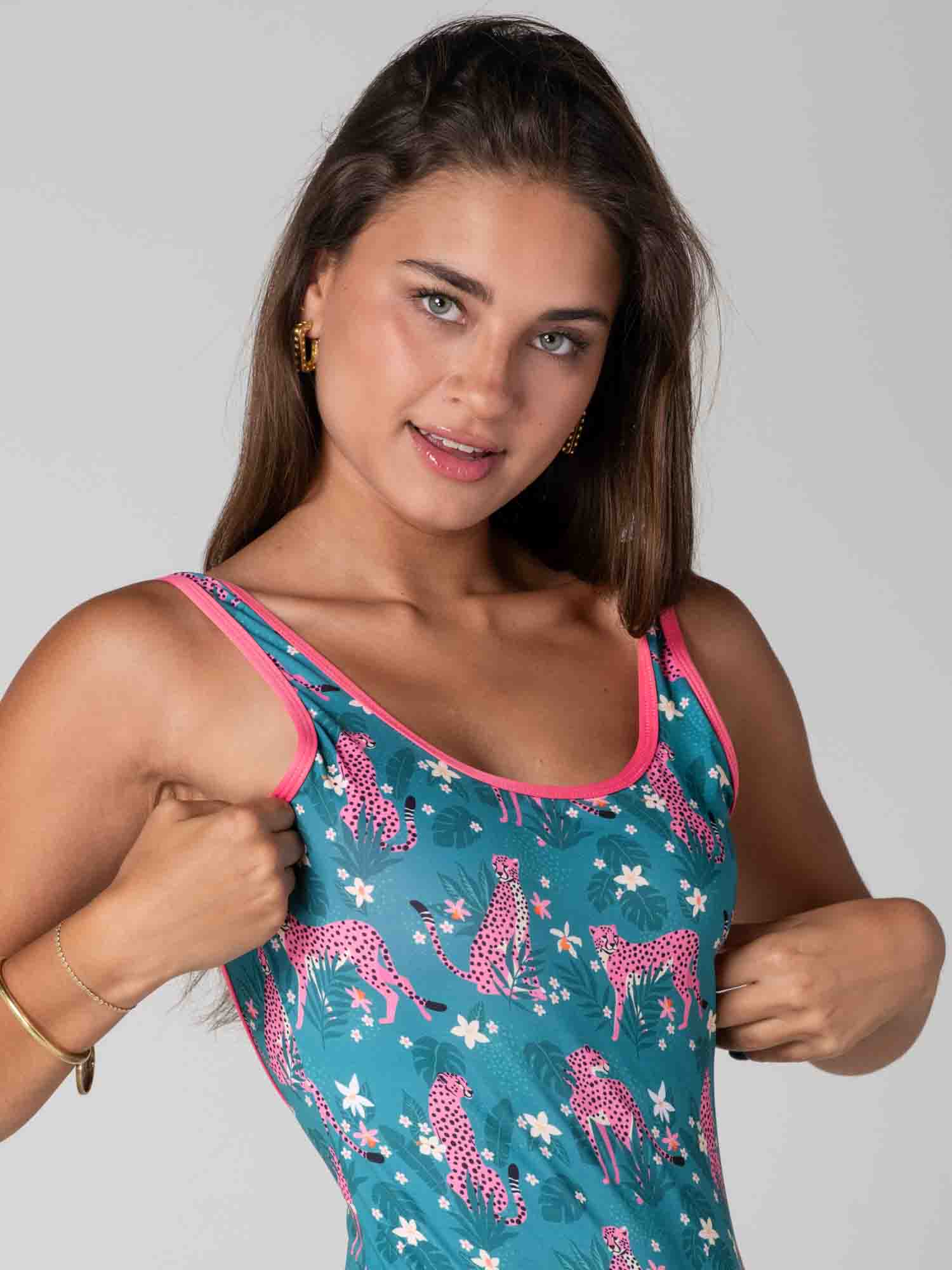 Traje de Baño Daikiri Mujer Baywatch Clásico Selva Leopardo Verde Protección UV50+ Tercera
