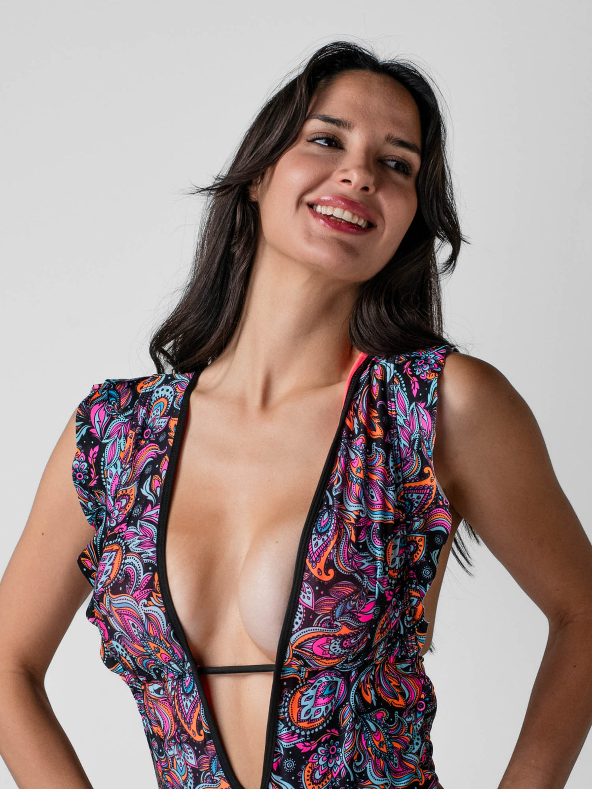 Traje de Baño Daikiri Mujer Escote Pronunciado Vuelos Bulgaro Negro Flúor Protección UV50+ General