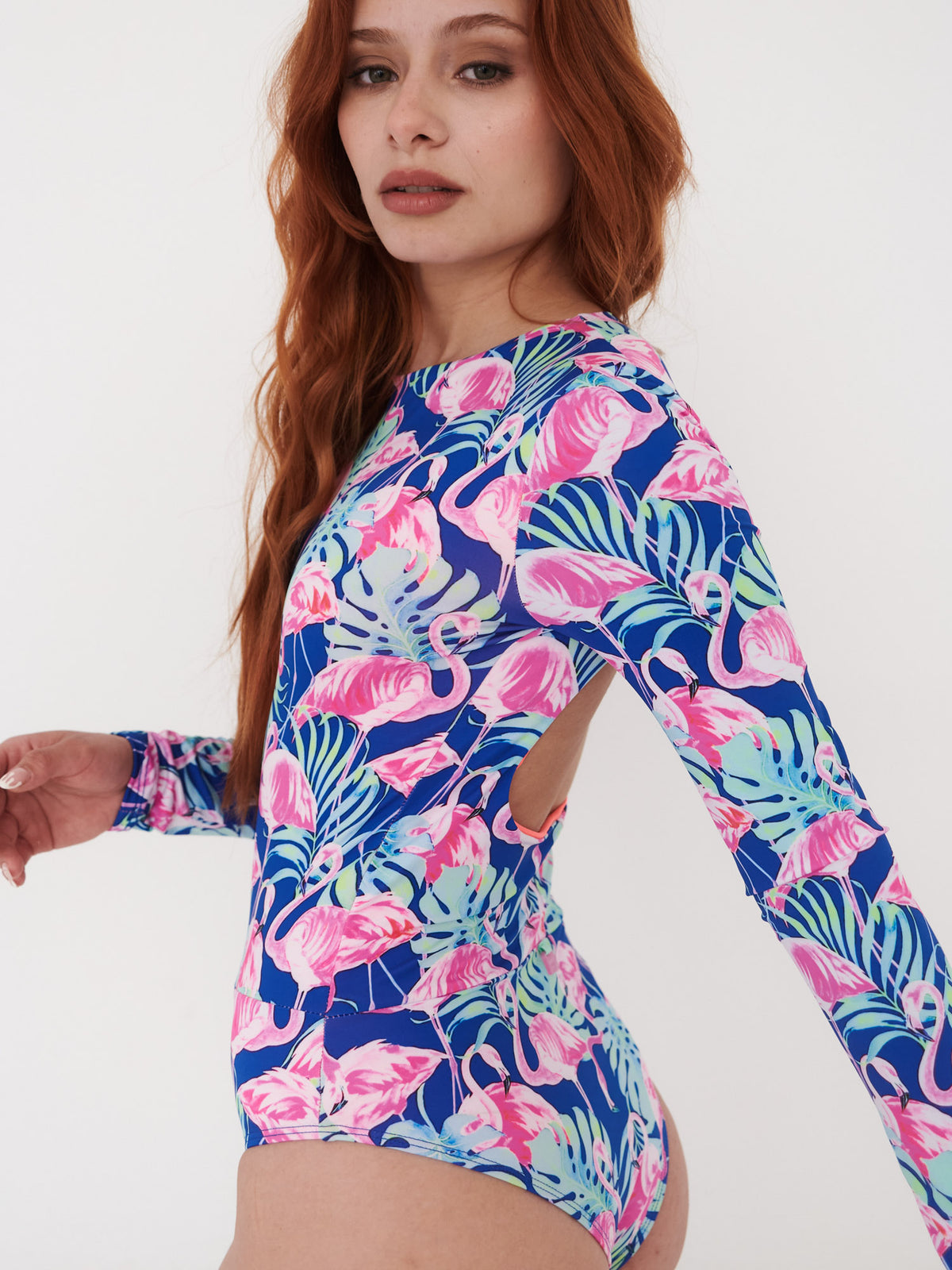 Daikiri Traje de Baño Surf Mujer Azul Estampado Manga Larga Deportivo Protección UV 50+ Delante
