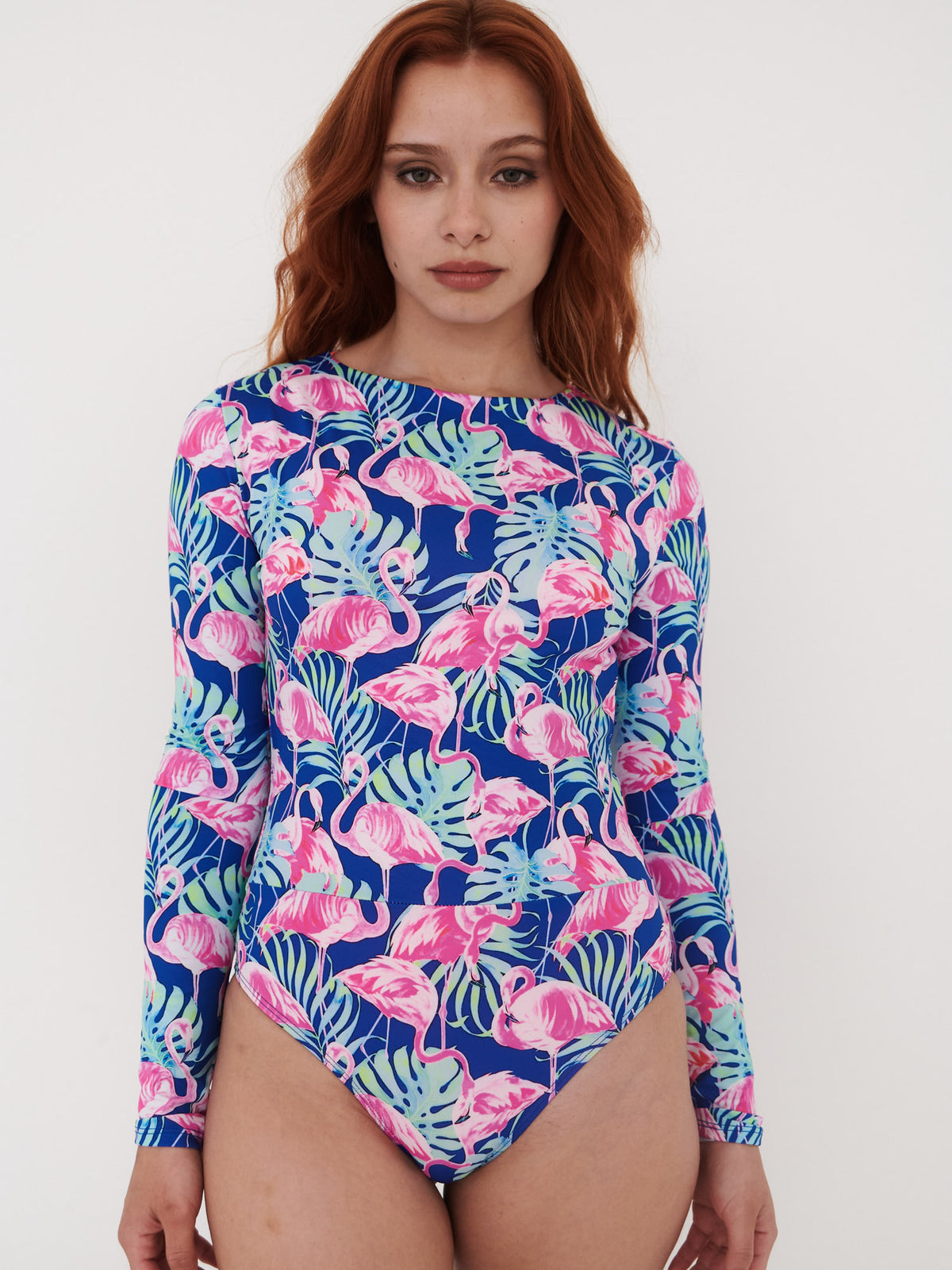 Daikiri Traje de Baño Surf Mujer Azul Estampado Manga Larga Deportivo Protección UV 50+ Detras