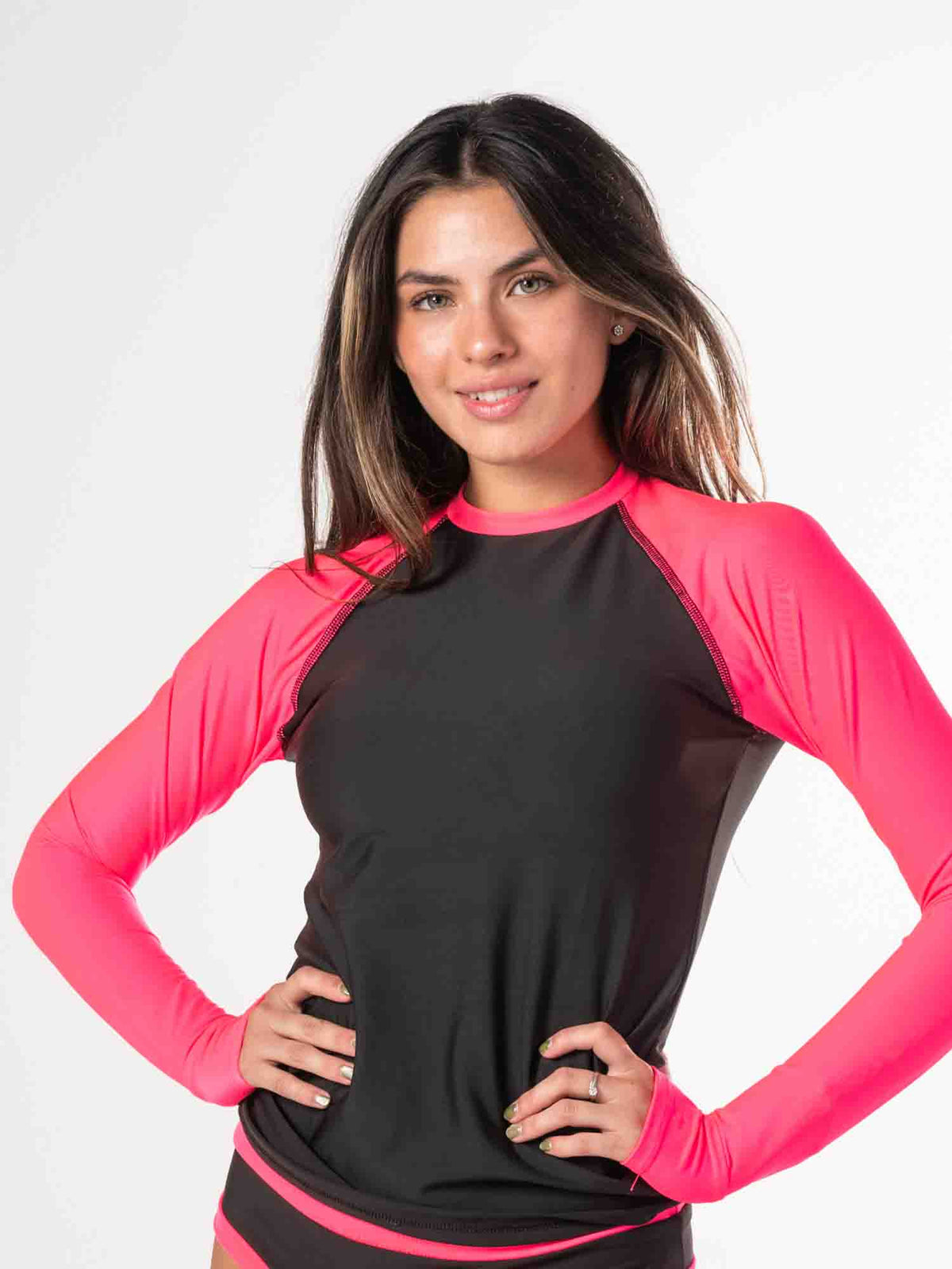 Polera Surf Daikiri Mujer Manga Larga Negro Rosado Fucsia Fluor Protección UV50+ Principal
