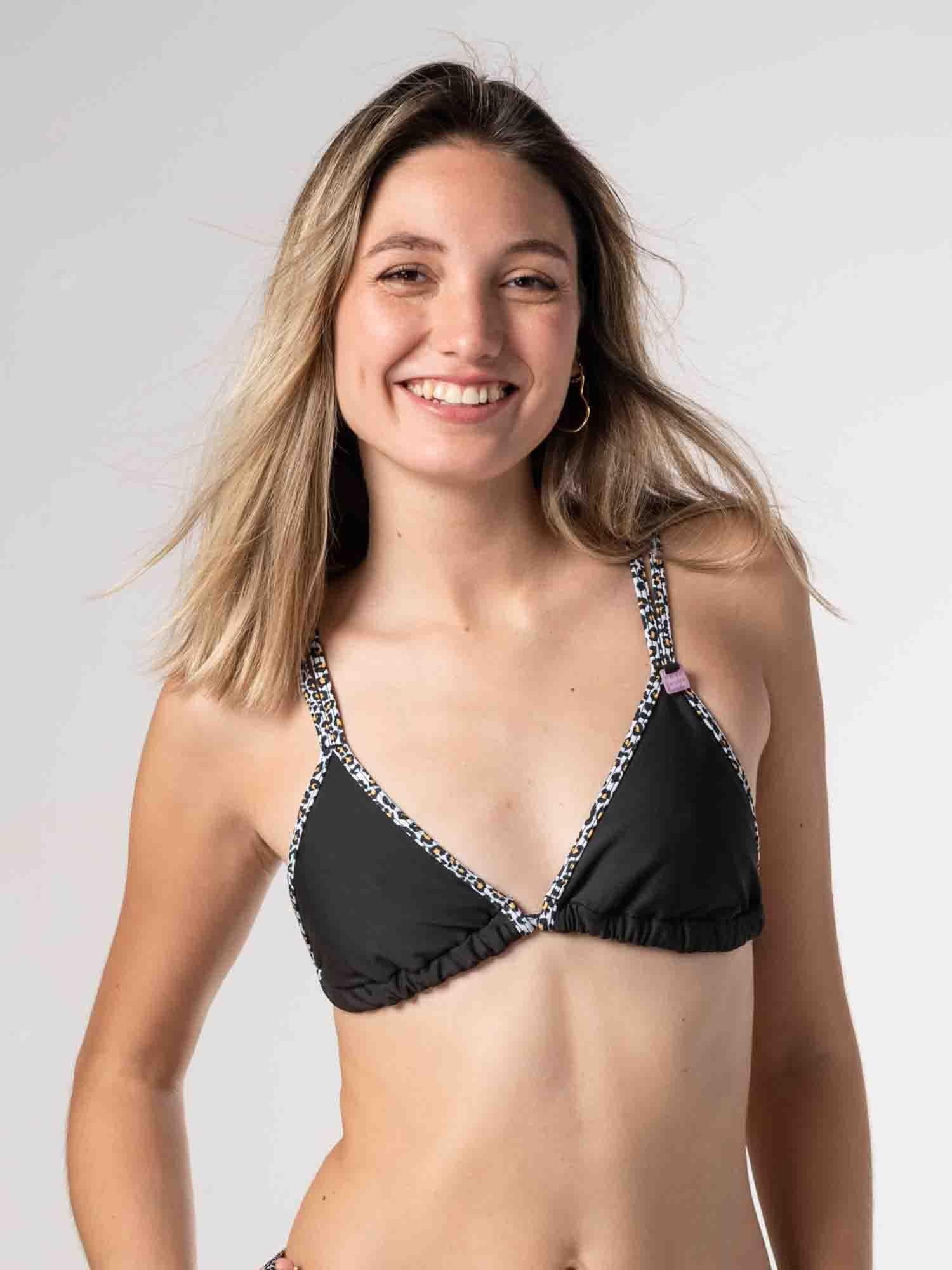 Top de Bikini Daikiri Mujer Triángulo Tiras Dobles Negro Animal Print Protección UV50+ Delante