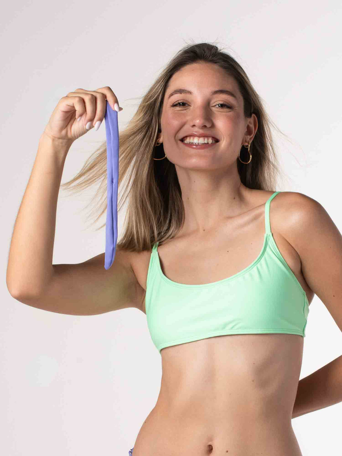 Top de Bikini Daikiri Mujer Deportivo con Lazo Verde Menta Violeta Azulado Protección UV50+ Tercera