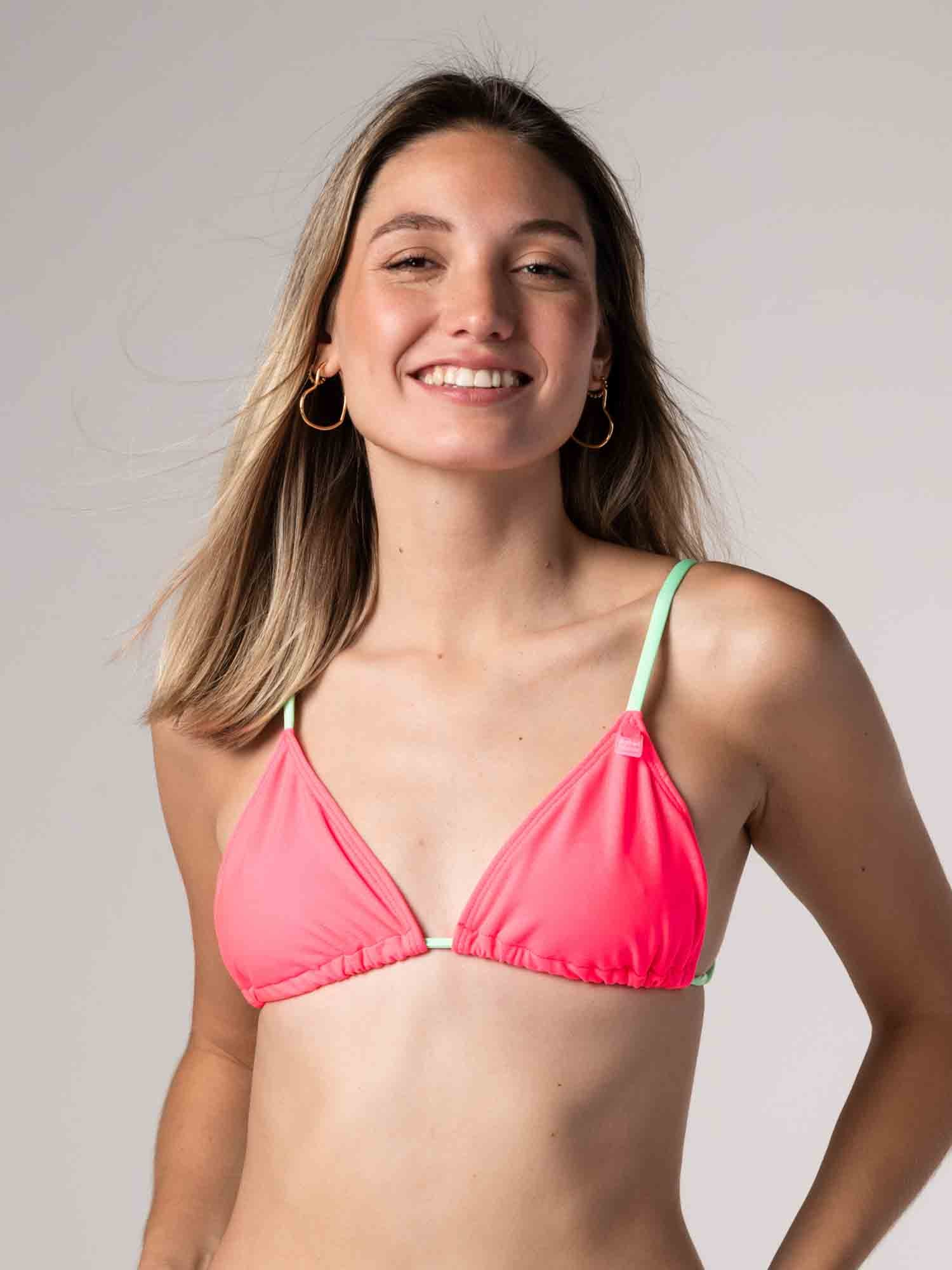 Top de Bikini Daikiri Mujer Triángulo Básico Rosado Fucsia Fluor Verde Menta Protección UV50+ Delante