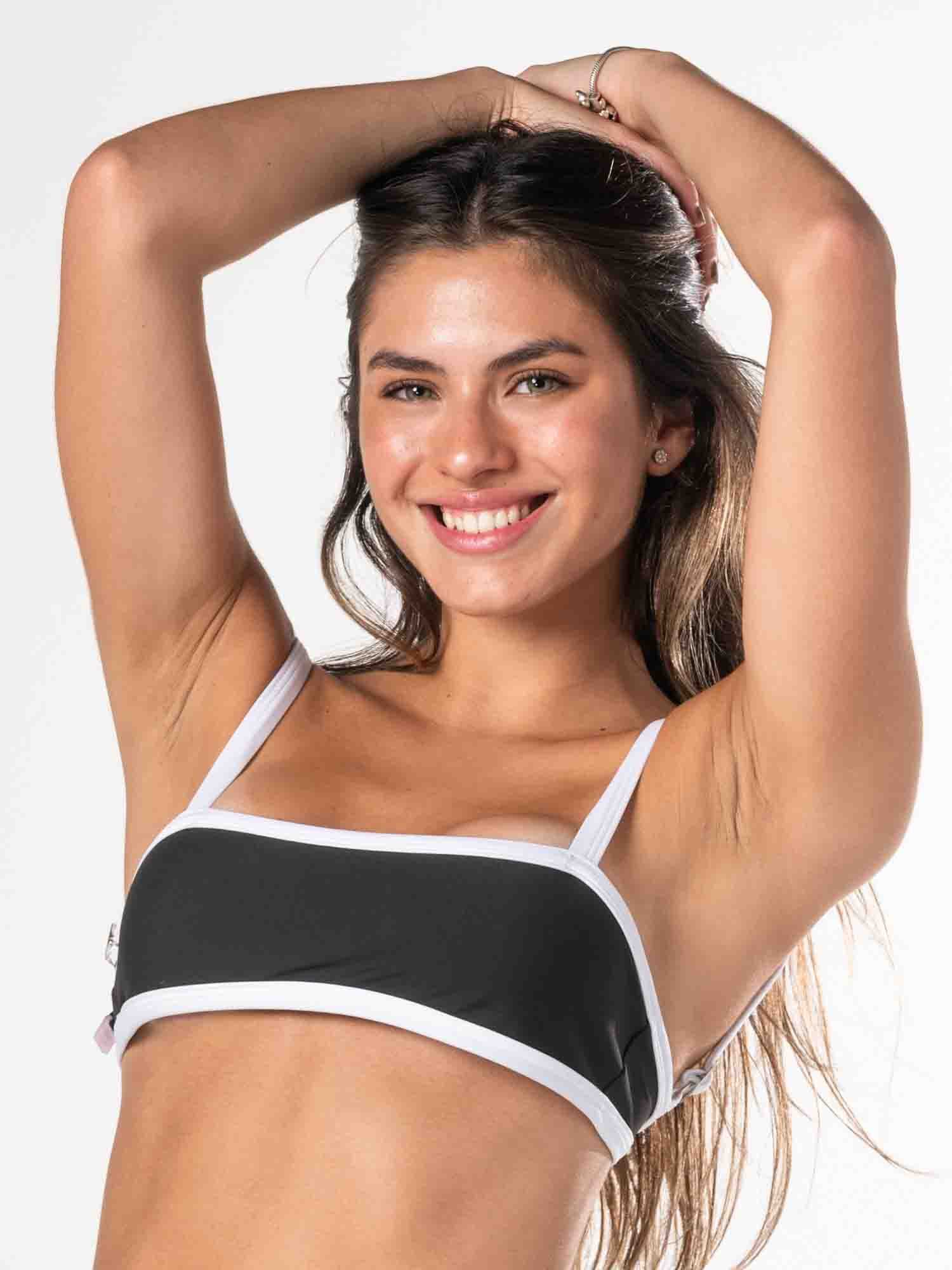 Top de Bikini Daikiri Mujer Tirante Ancho Negro Blanco Protección UV50+ Delante