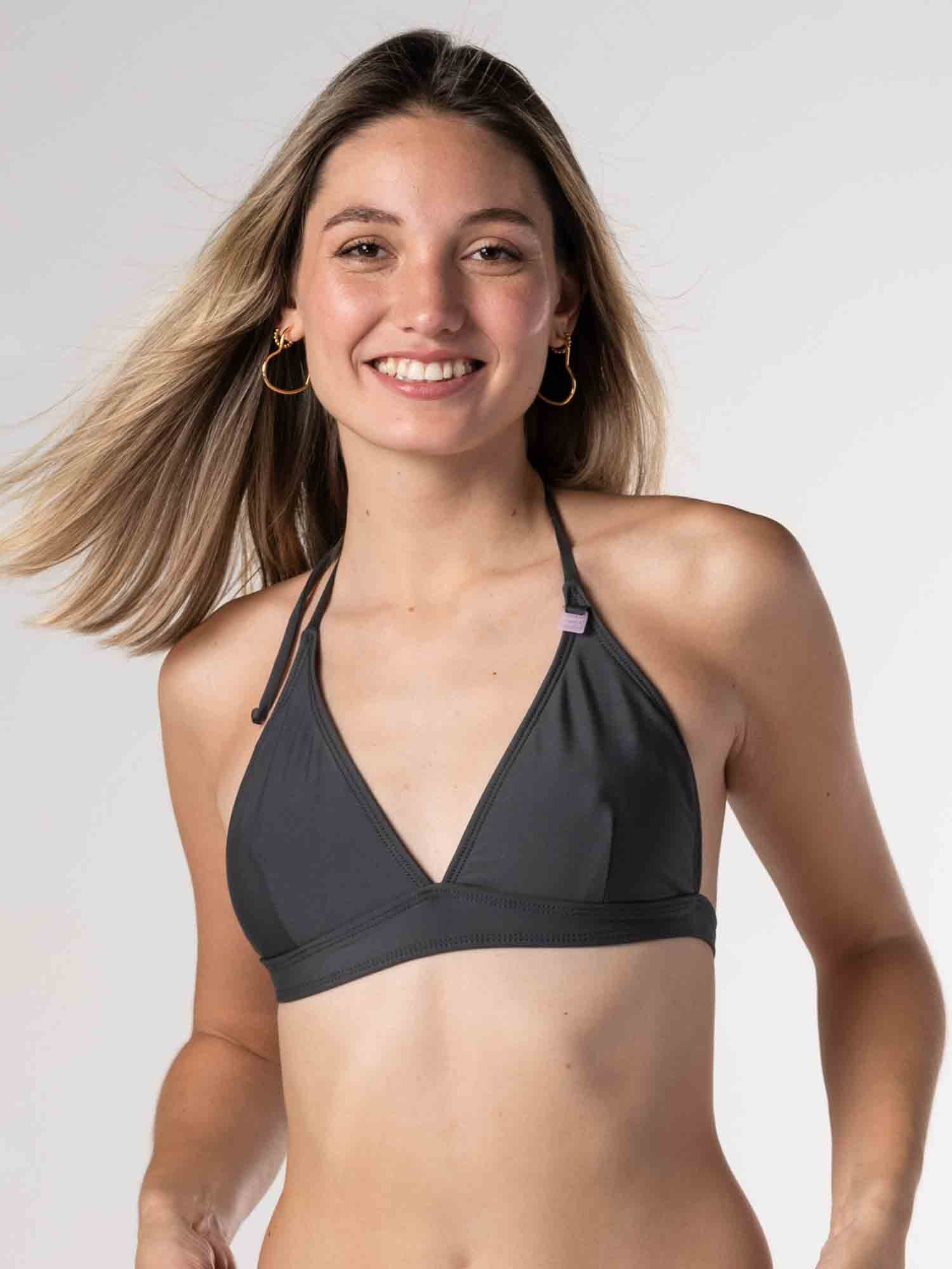Top de Bikini Daikiri Mujer Triángulo Fijo Gris Grafito Protección UV50+ Delante