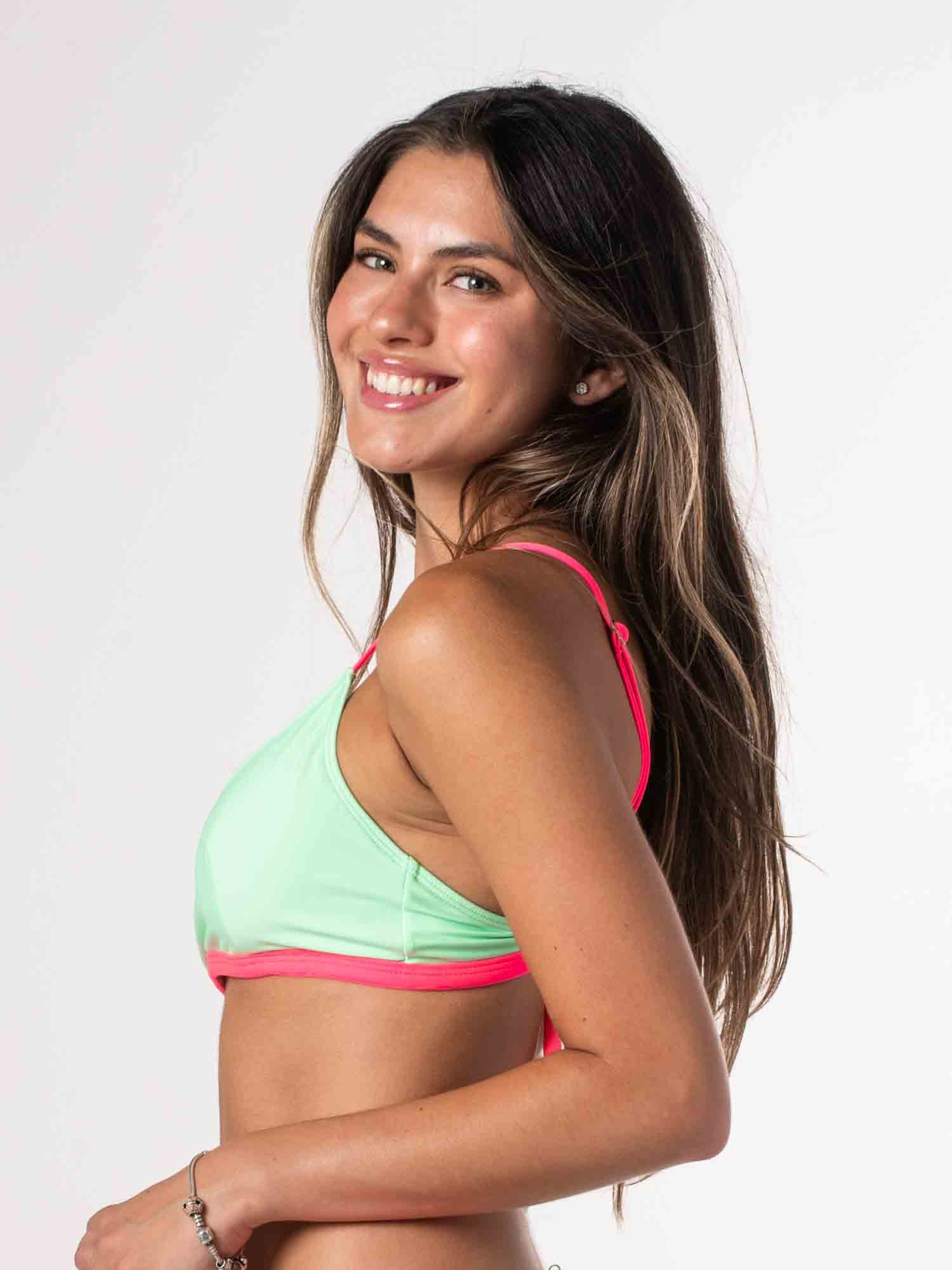 Top de Bikini Daikiri Mujer Triángulo Cruzado Verde Menta Rosado Fucsia Fluor Protección UV50+ Tercera