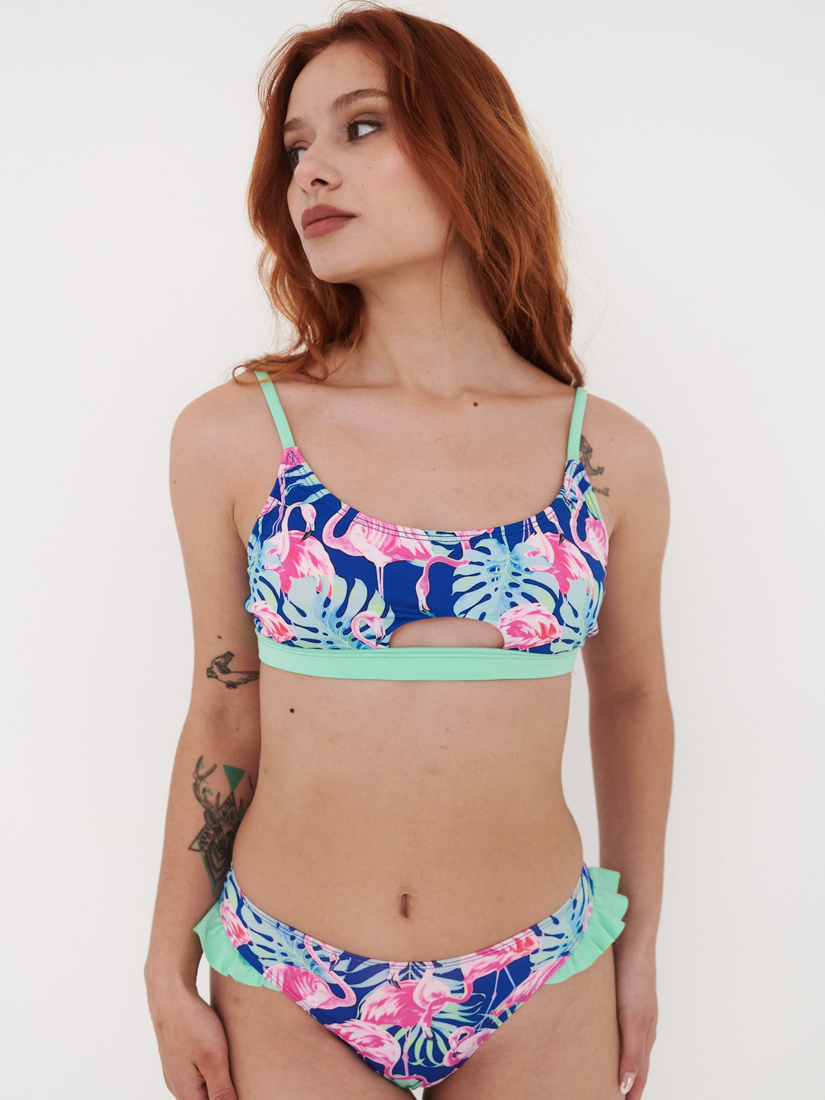 Top de Bikini Daikiri Mujer Deportivo Soporte Flamencos Azul Flúor Protección UV50+ Tercera