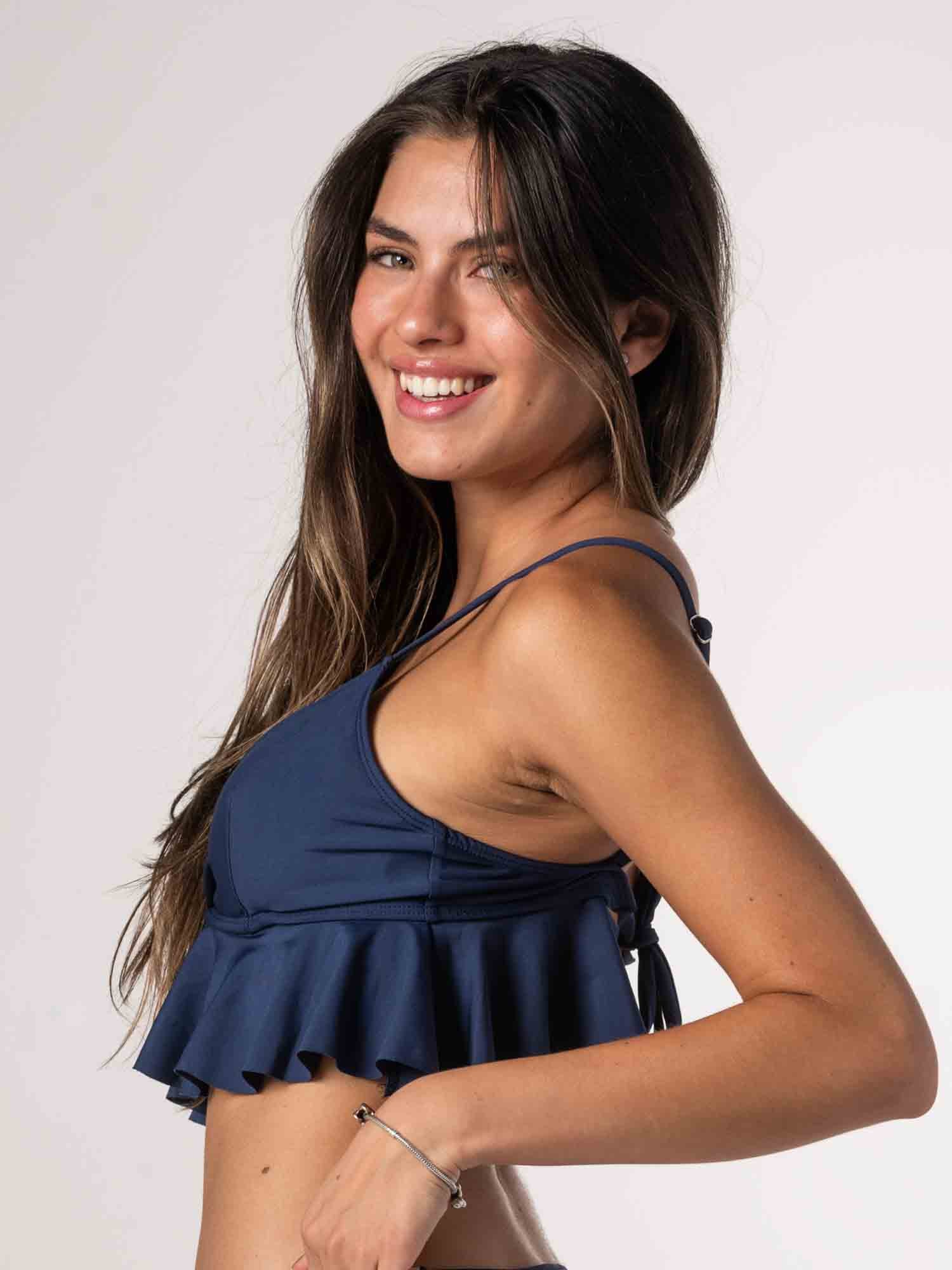 Top de Bikini Daikiri Mujer Triángulo Volados Azul Marino Protección UV50+ Detras