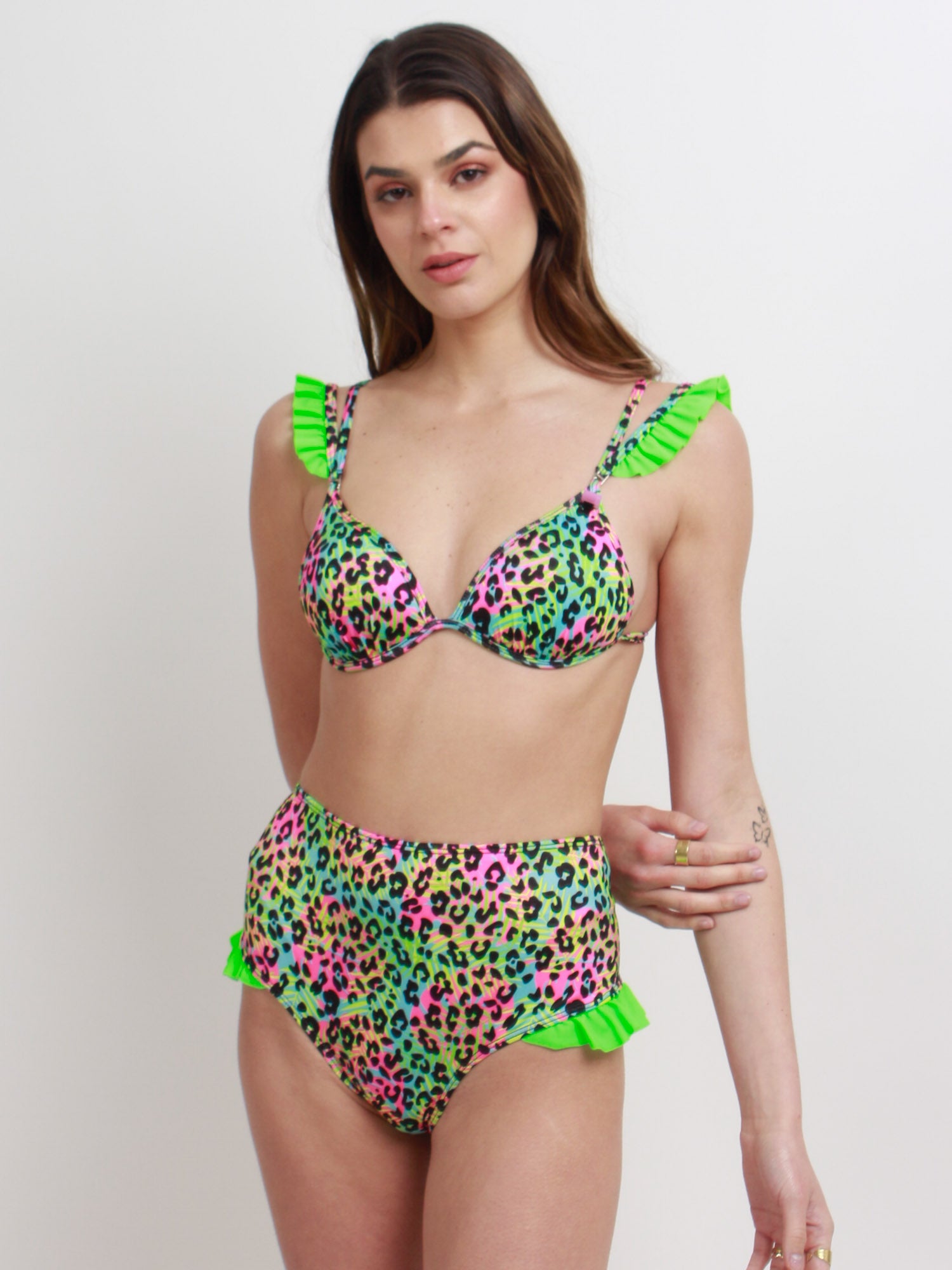 Top de Bikini Daikiri Mujer Triángulo vuelos Print Leopardo Verde Flúor Protección UV50+ Cuarta