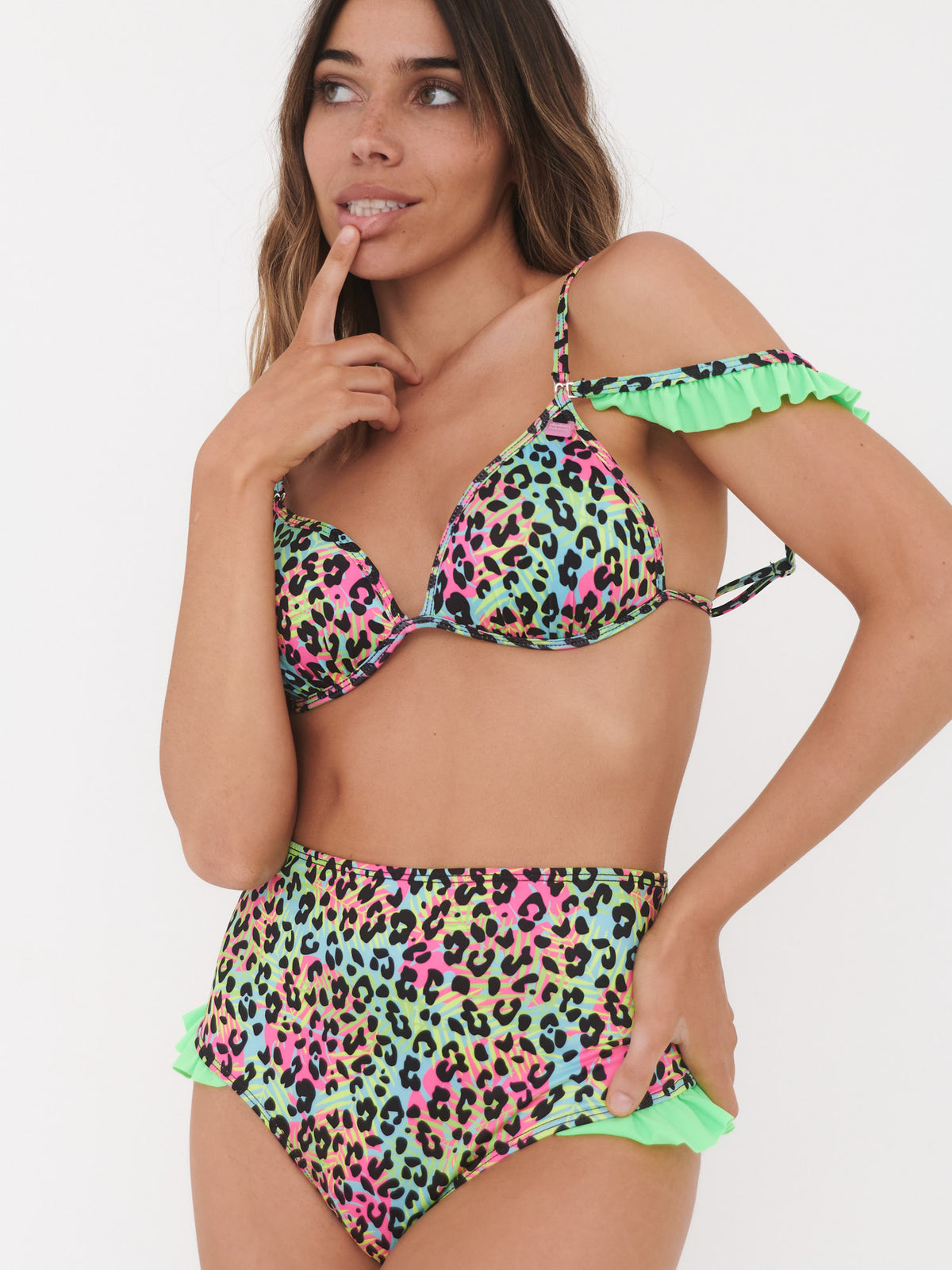 Top de Bikini Daikiri Mujer Triángulo vuelos Print Leopardo Verde Flúor Protección UV50+ Secundaria
