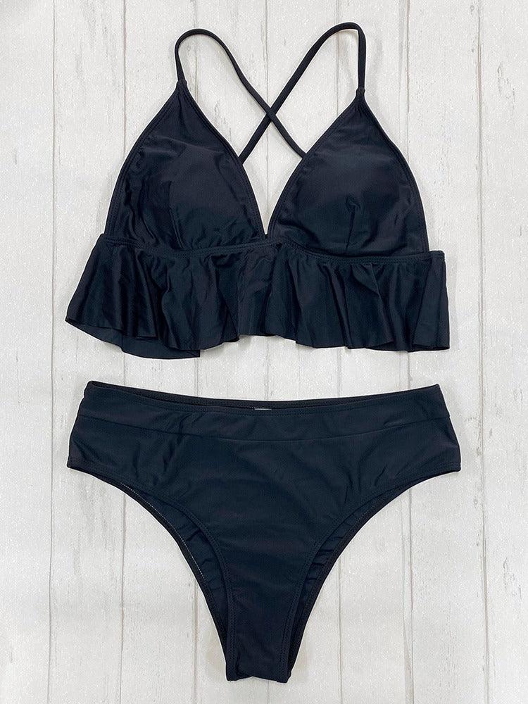 Bikini High Waist All Black Flores - Daikiri