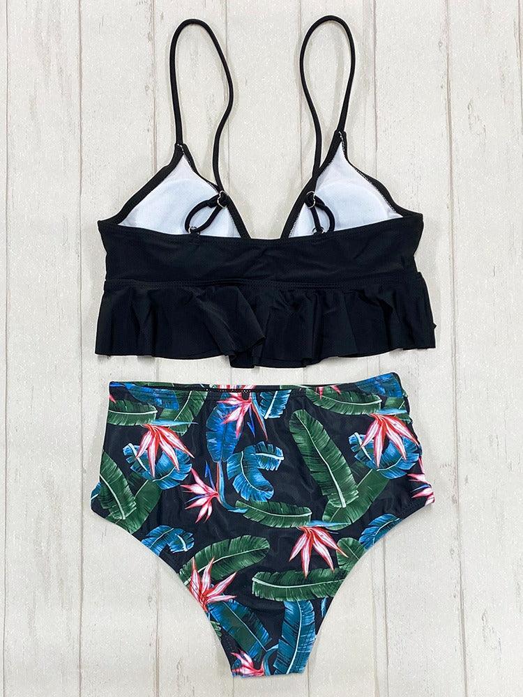 Bikini High Waist Black Hojas - Daikiri