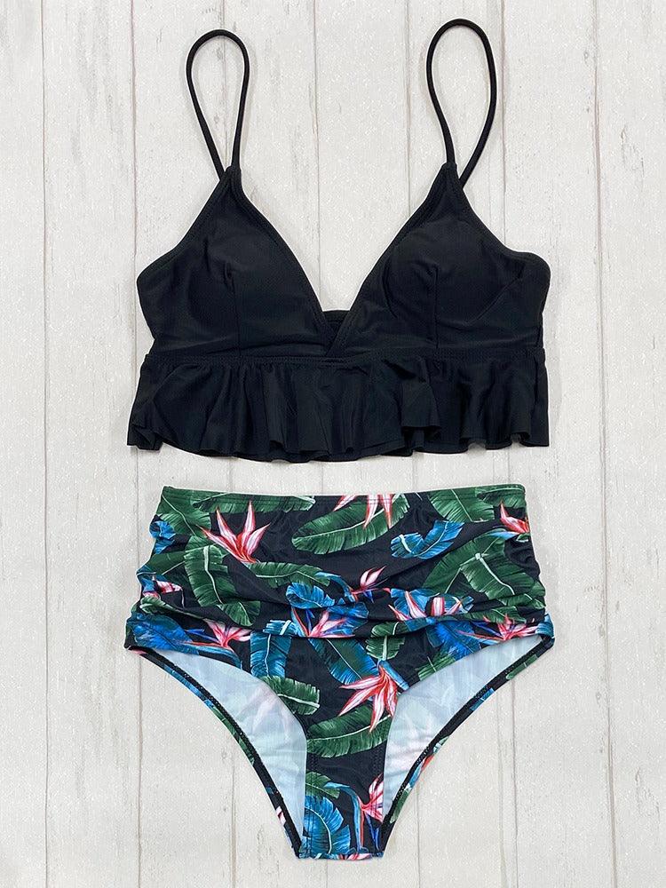Bikini High Waist Black Hojas - Daikiri