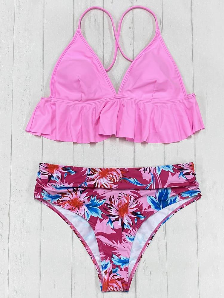 Bikini High Waist Pink Flores - Daikiri
