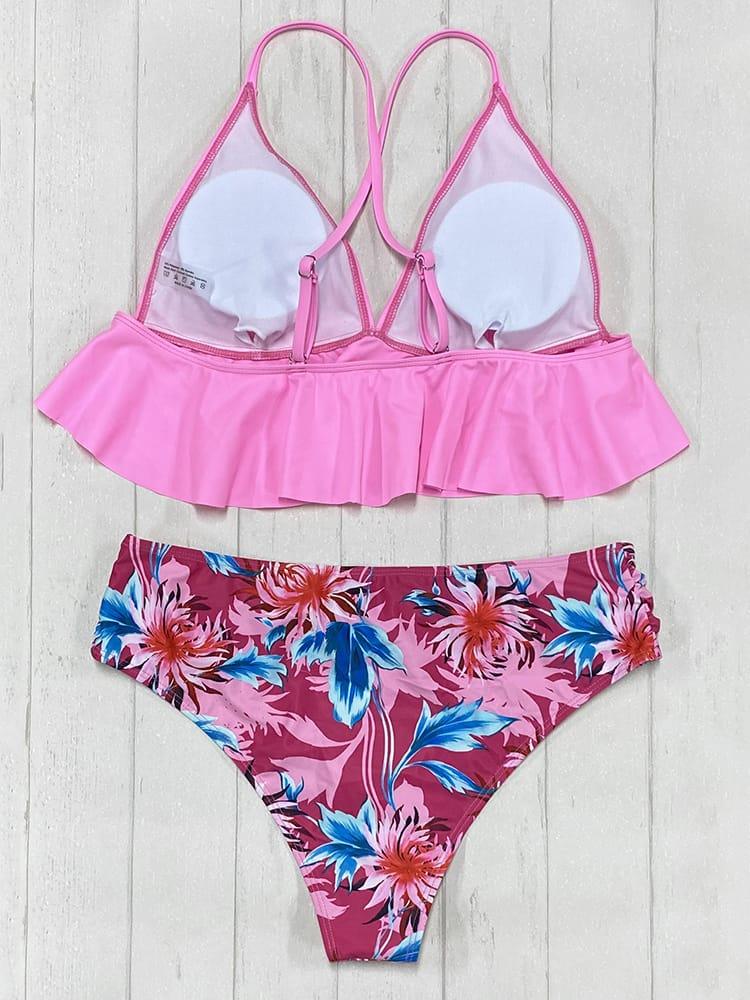 Bikini High Waist Pink Flores - Daikiri