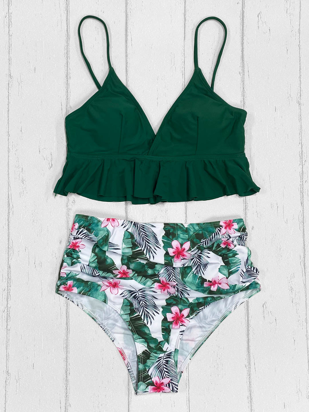 Bikini High Waist Hojas Verde