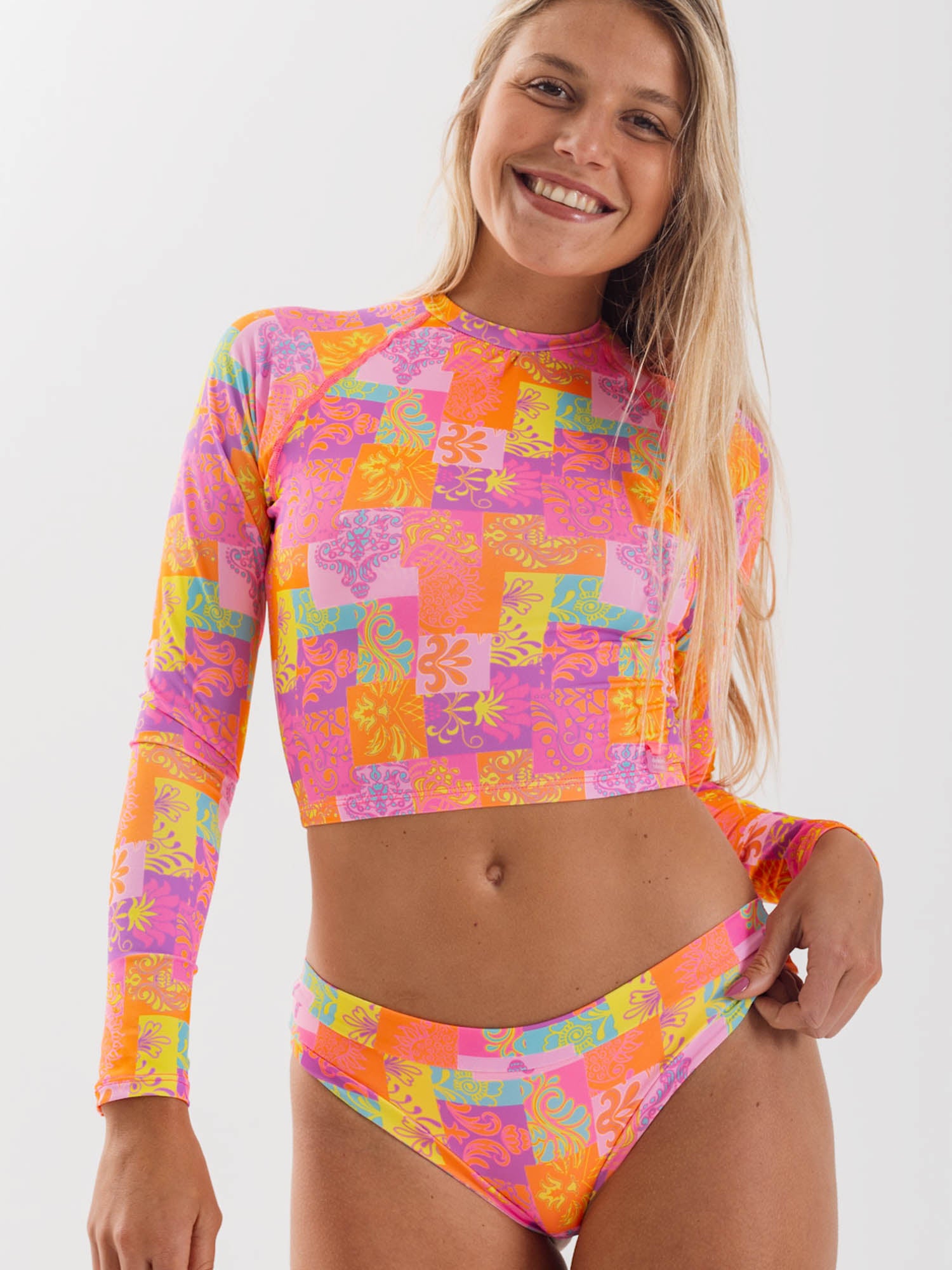 Daikiri Bikini Surf Mujer Naranjo Estampado Manga Larga Extra Comfort Protección UV 50+ Delante