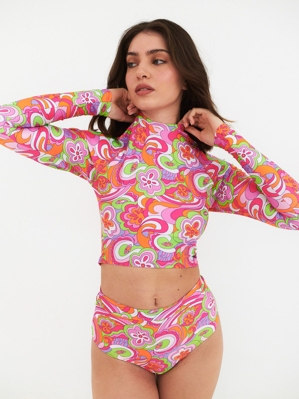 Daikiri Bikini Mujer Naranjo Estampado Manga Larga Culote Protección UV 50+ Secundaria