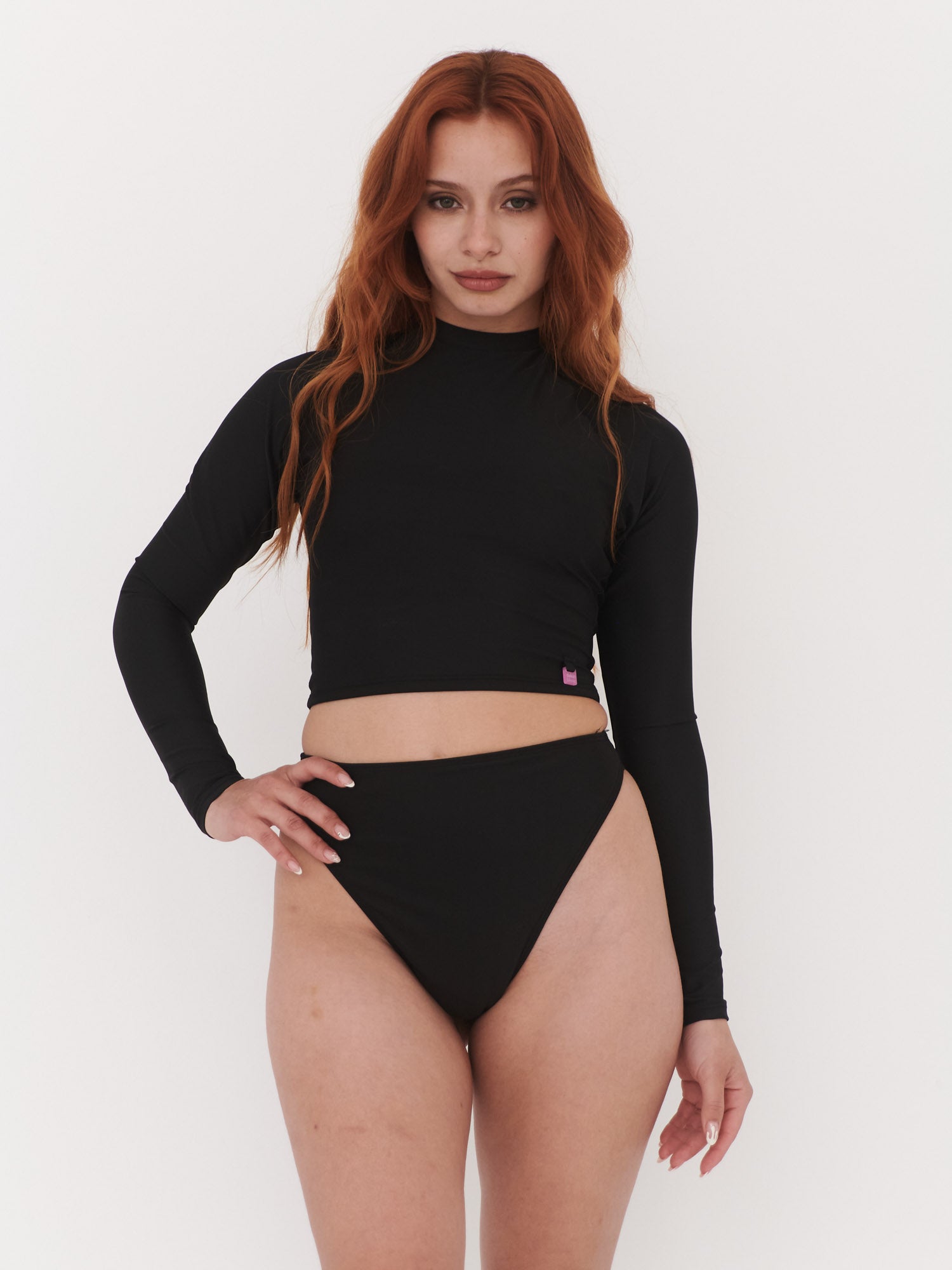 Daikiri Bikini Mujer Negro Liso Manga Larga Control Abdomen Protección UV 50+ Tercera