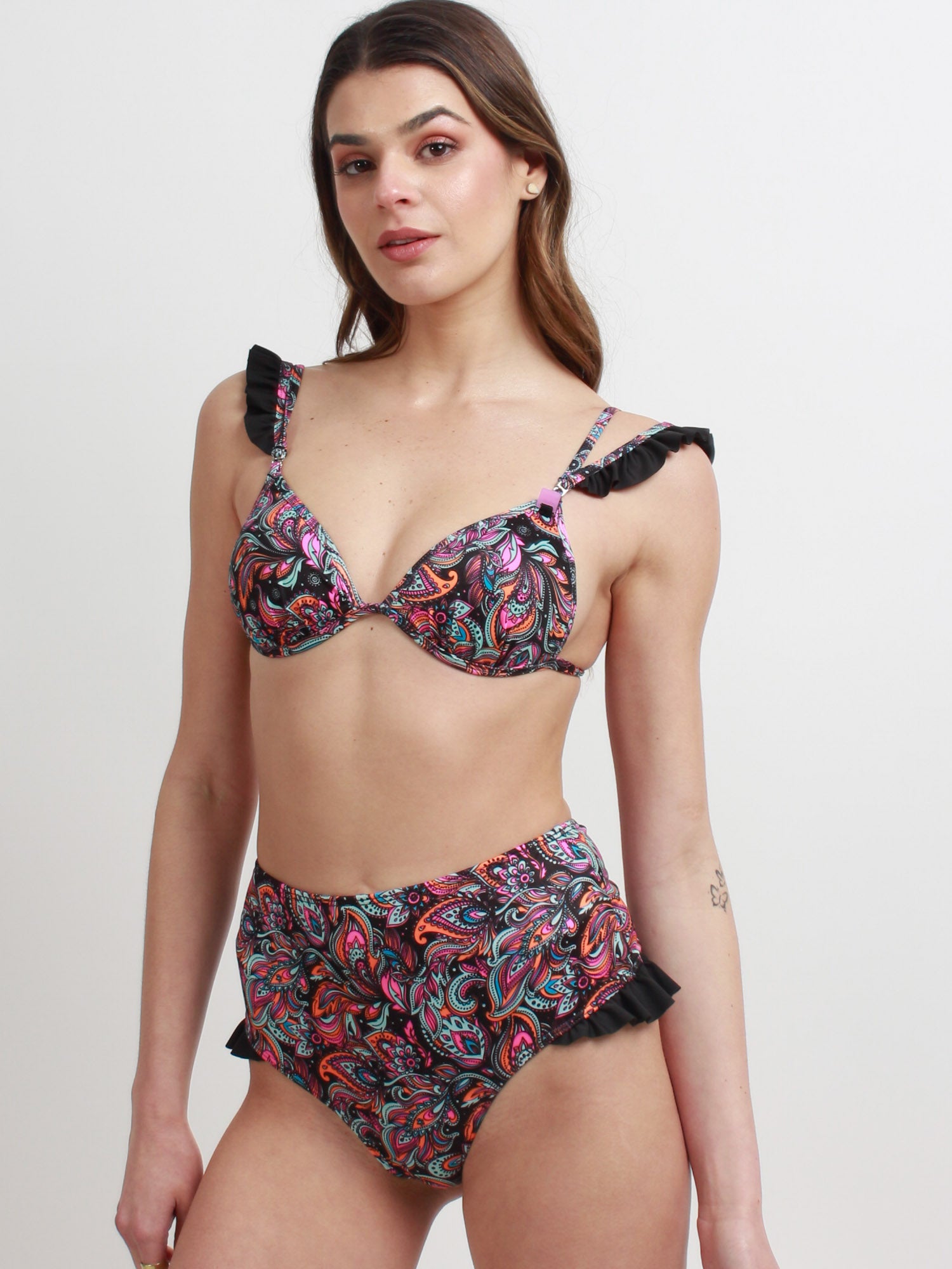 Daikiri Bikini Mujer Negro Estampado Triángulo Culote Protección UV 50+ Cuarta