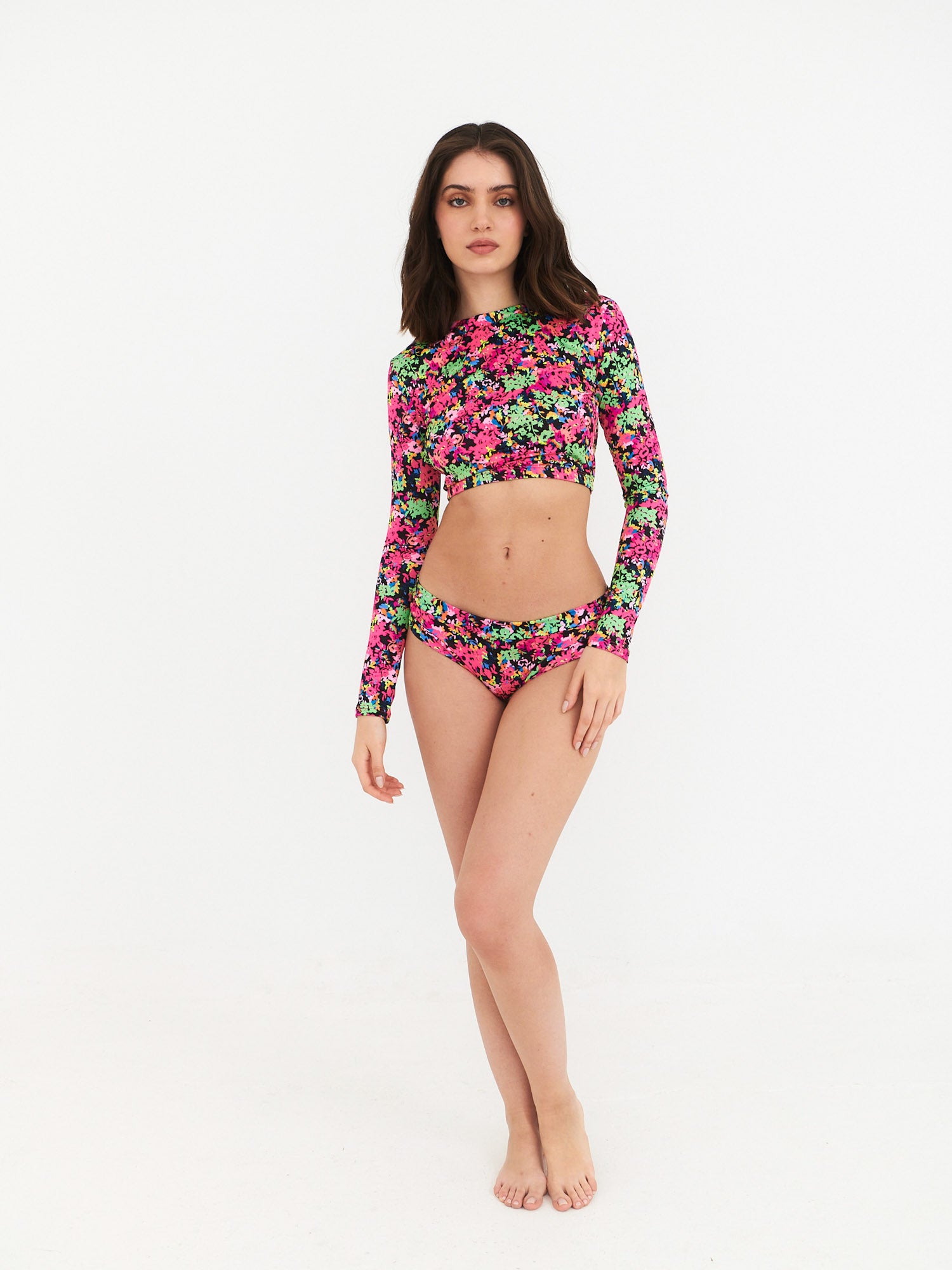 Bottom de Bikini Daikiri Mujer Calzón Sin Costuras Flores Negro Rosa Flúor Protección UV50+ General