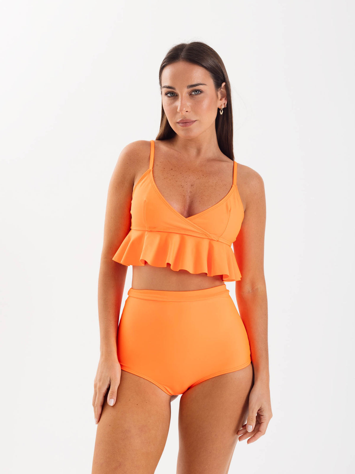 Bottom de Bikini Daikiri Mujer Short Tiro Alto Naranjo Fluor Protección UV50+ Tercera