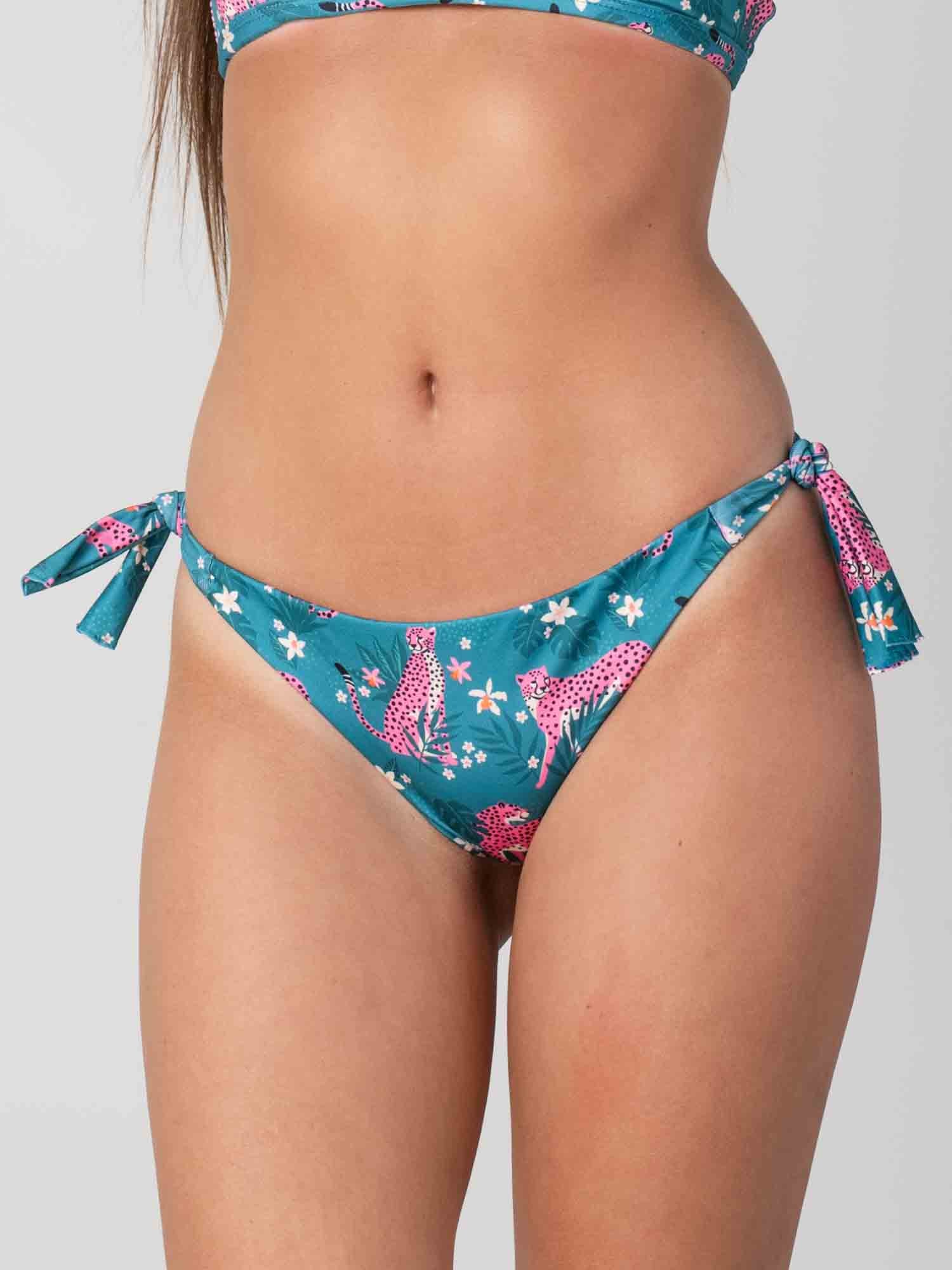 Bottom de Bikini Daikiri Mujer Calzón Amarras Selva Leopardo Verde Protección UV50+ Delante