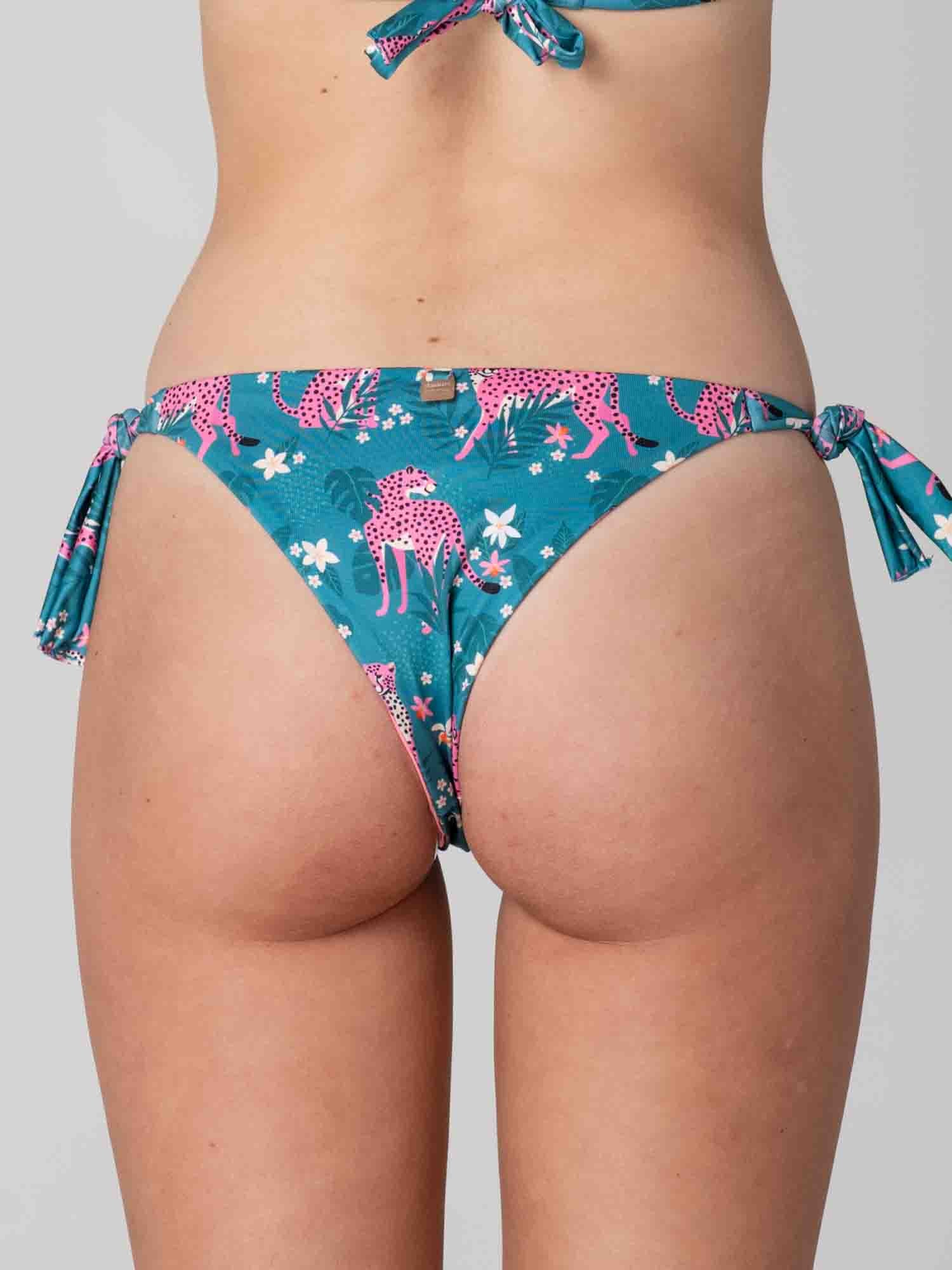 Bottom de Bikini Daikiri Mujer Calzón Amarras Selva Leopardo Verde Protección UV50+ Detras