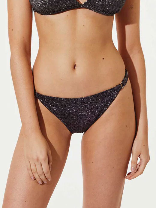 Bottom de Bikini Daikiri Mujer Calzón Ajustable Costados Negro Brillante Glitter Protección UV50+ Delante