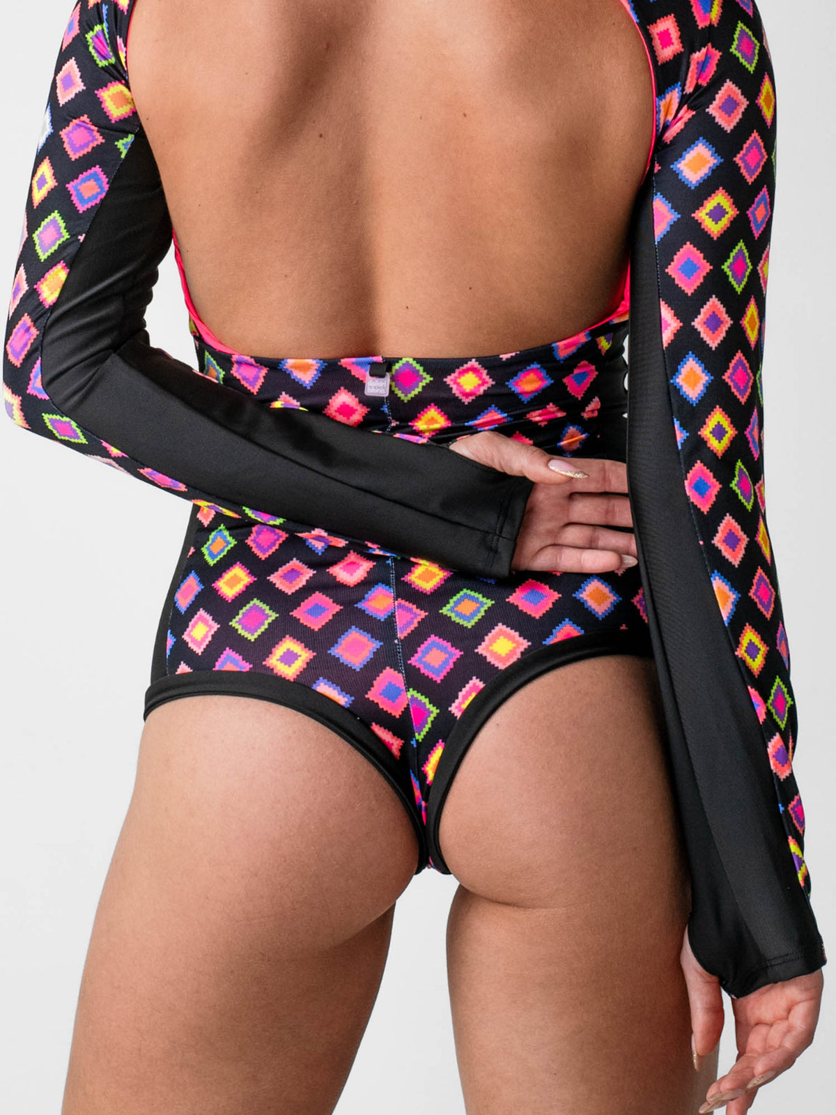 Traje de Baño Surf Daikiri Mujer Manga Larga Espalda Abierta Geométrico Negro Flúor Protección UV50+ General-Dos