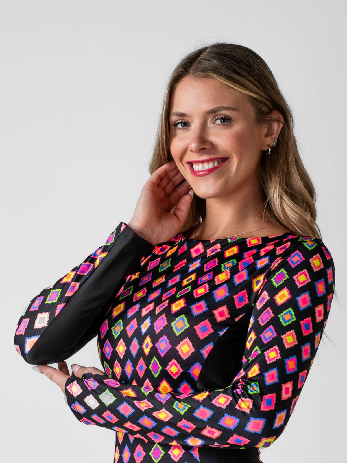 Traje de Baño Surf Daikiri Mujer Manga Larga Espalda Abierta Geométrico Negro Flúor Protección UV50+ General
