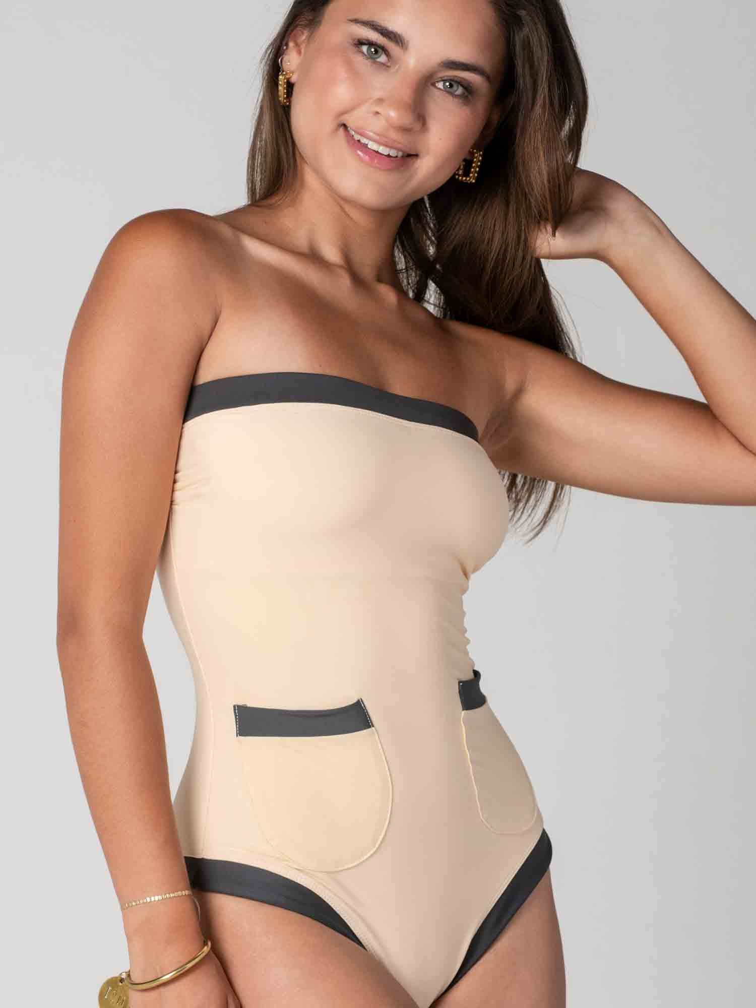 Traje de Baño Daikiri Mujer Sorrento Crema Gris Grafito Protección UV50+ Delante