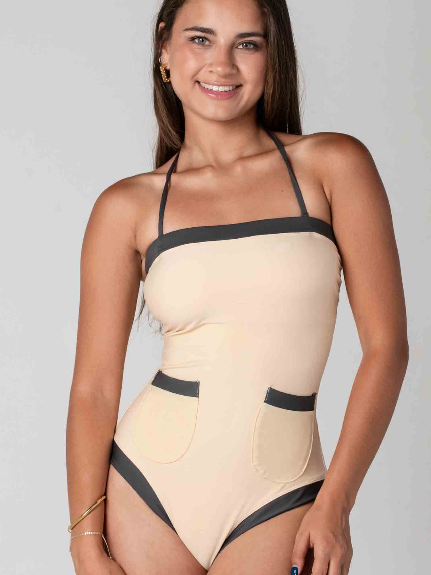 Traje de Baño Daikiri Mujer Sorrento Crema Gris Grafito Protección UV50+ Principal