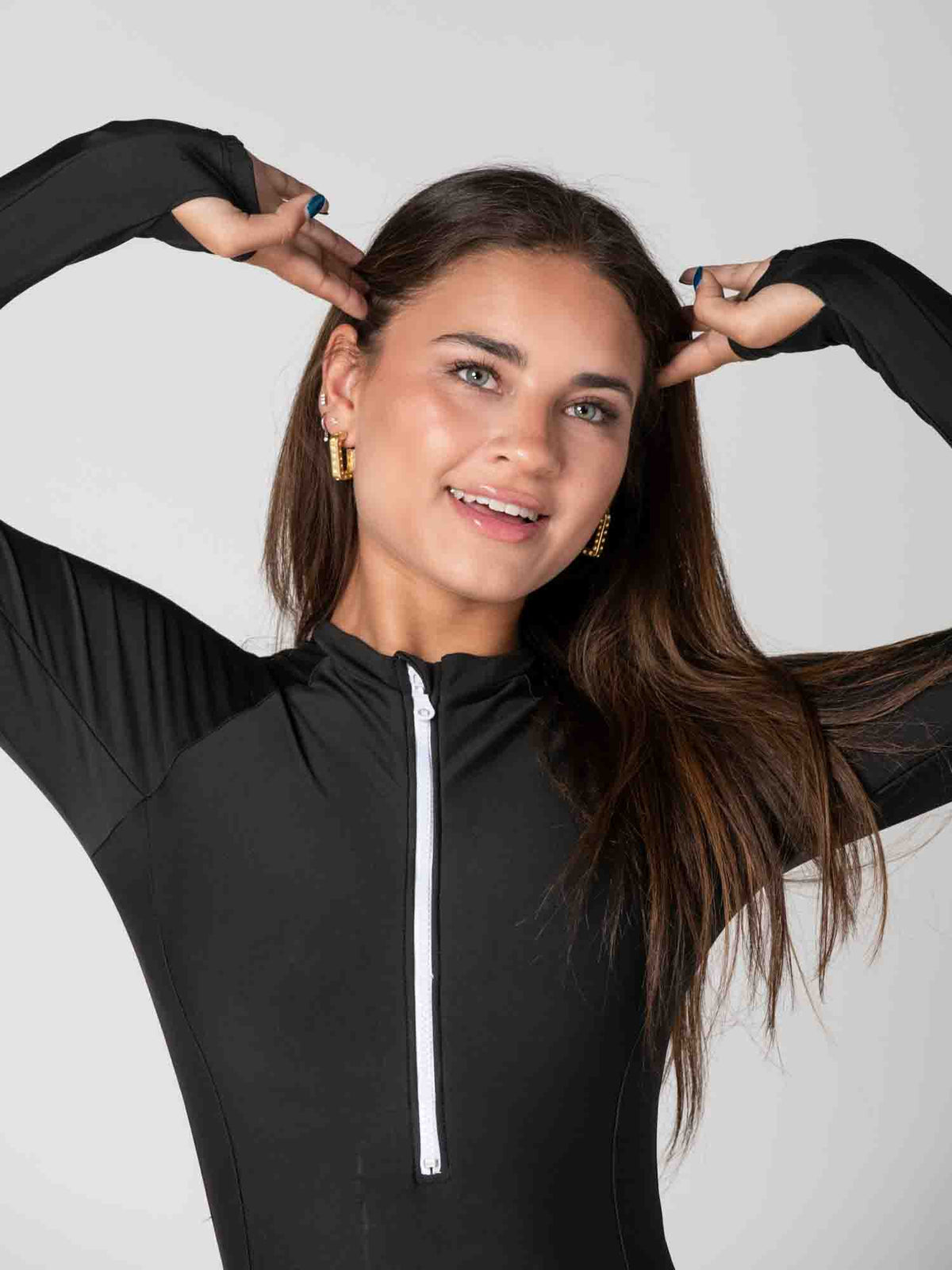 Traje de Baño Surf Daikiri Mujer Manga Larga Cierre Delante Negro Blanco Protección UV50+ General