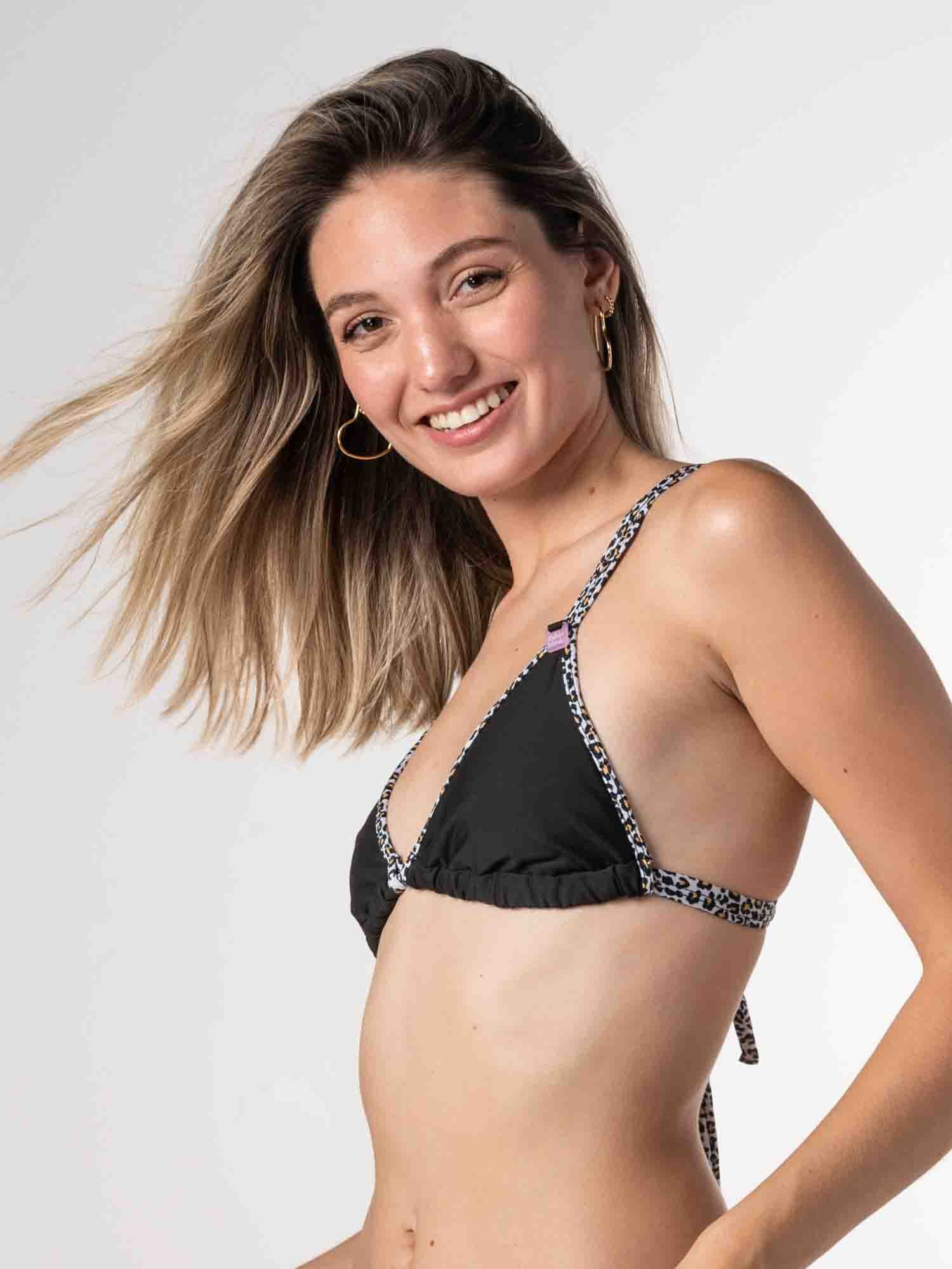 Top de Bikini Daikiri Mujer Triángulo Tiras Dobles Negro Animal Print Protección UV50+ Detras