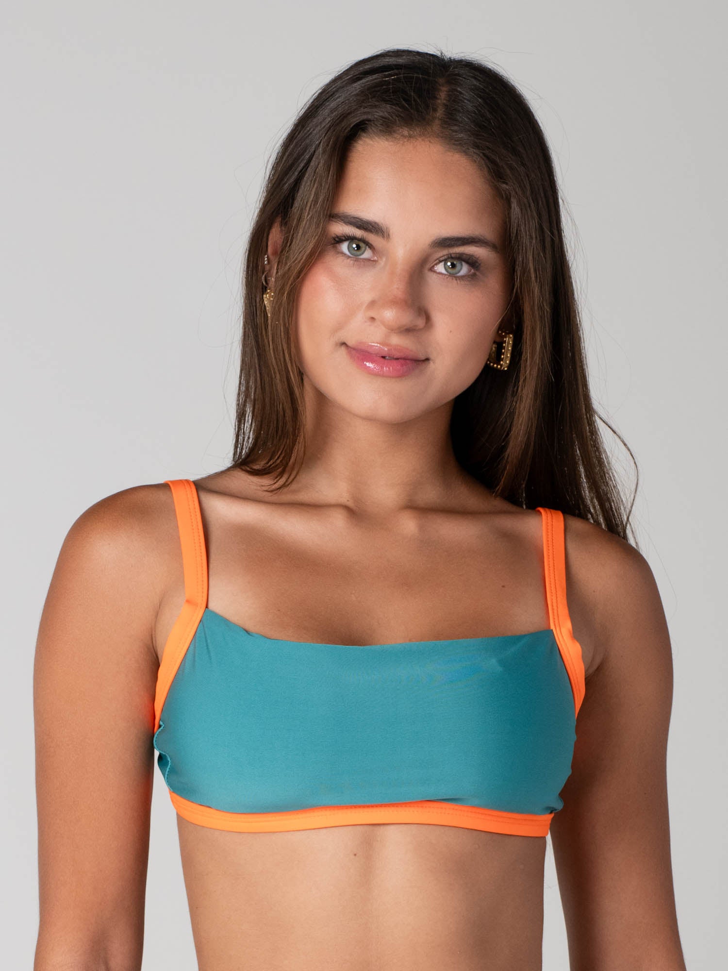 Top de Bikini Daikiri Mujer Escote Cuadrado Ajustable Verde Oscuro Naranjo Protección UV50+ Delante