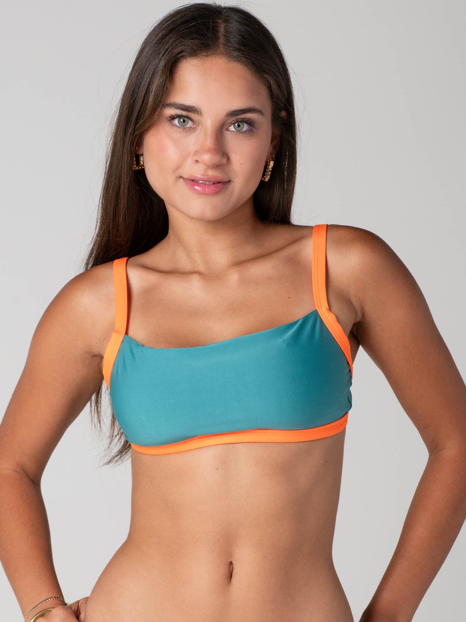 Top de Bikini Daikiri Mujer Escote Cuadrado Ajustable Verde Oscuro Naranjo Protección UV50+ Principal