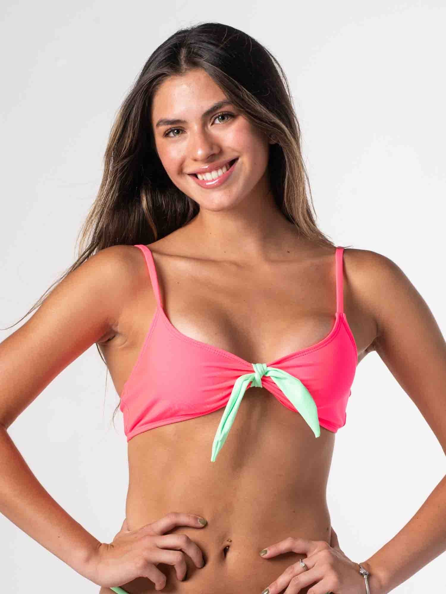 Top de Bikini Daikiri Mujer Deportivo con Lazo Rosado Fucsia Fluor Verde Menta Protección UV50+ Principal