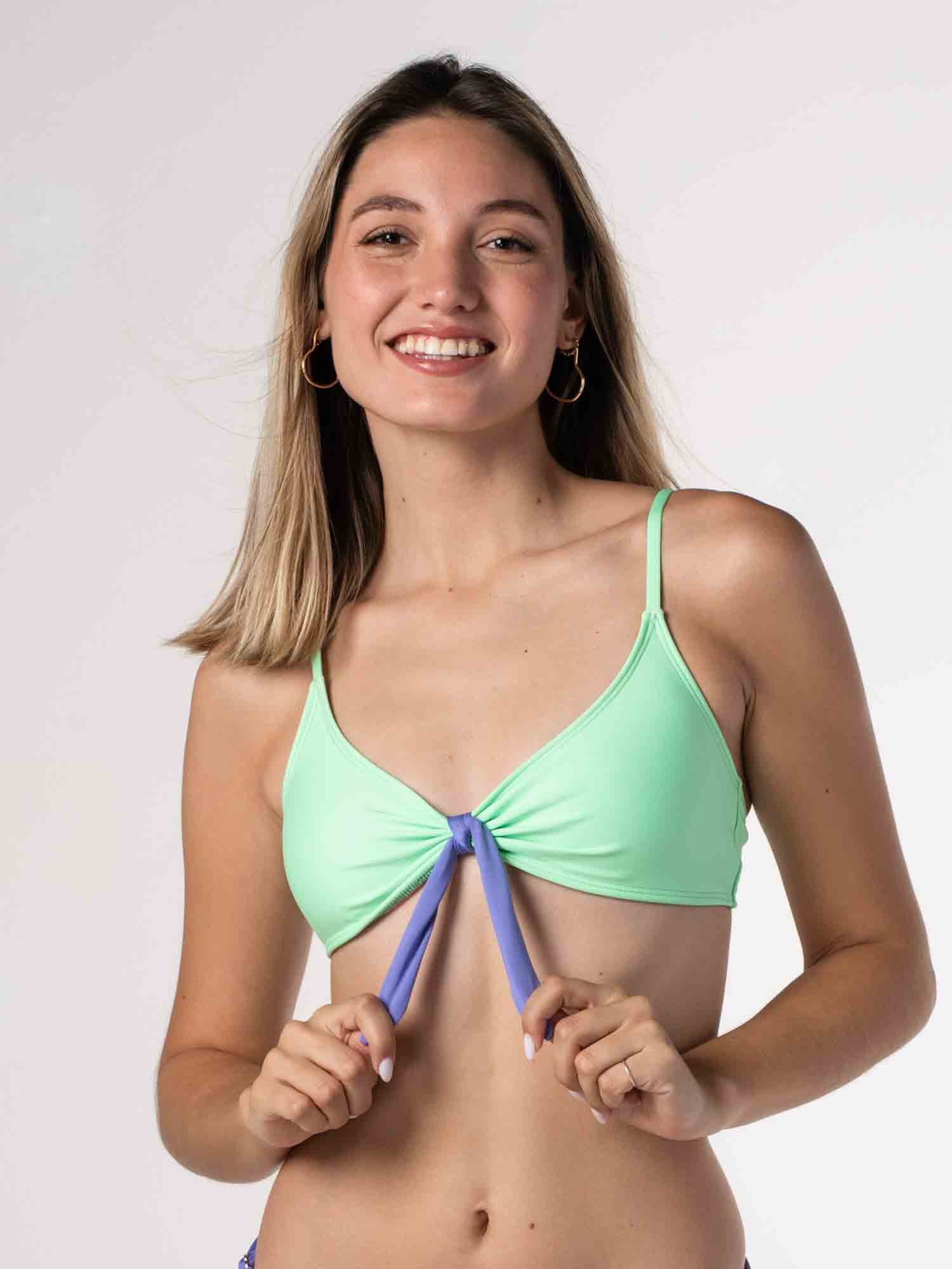Top de Bikini Daikiri Mujer Deportivo con Lazo Verde Menta Violeta Azulado Protección UV50+ Delante