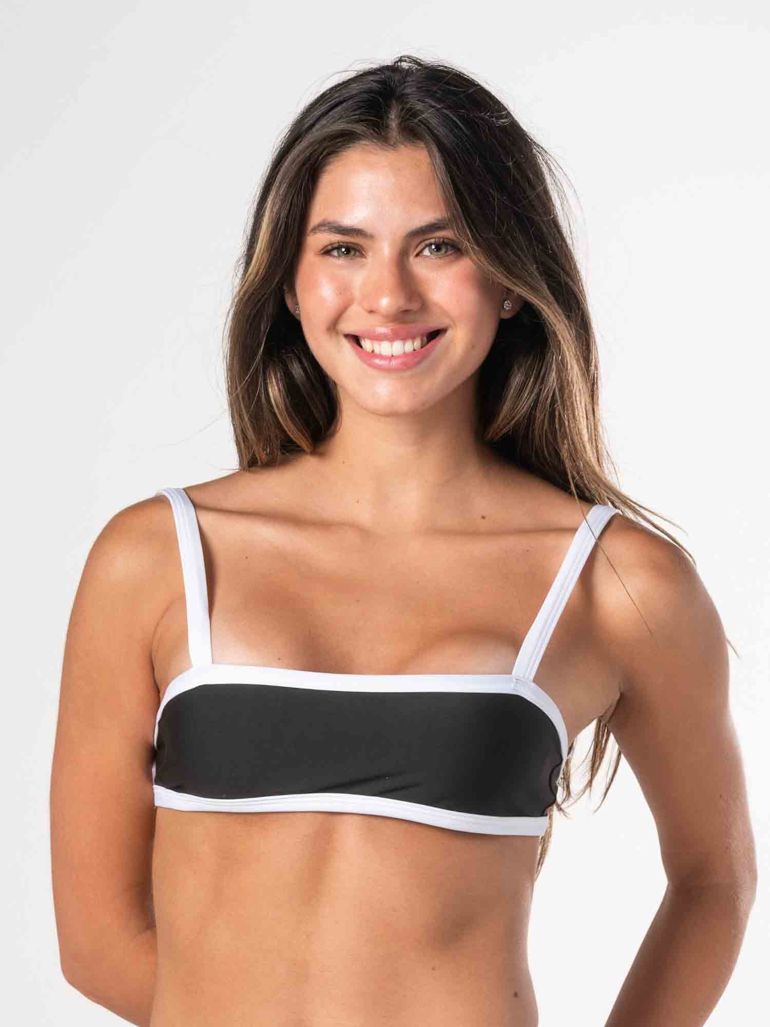Top de Bikini Daikiri Mujer Tirante Ancho Negro Blanco Protección UV50+ Principal