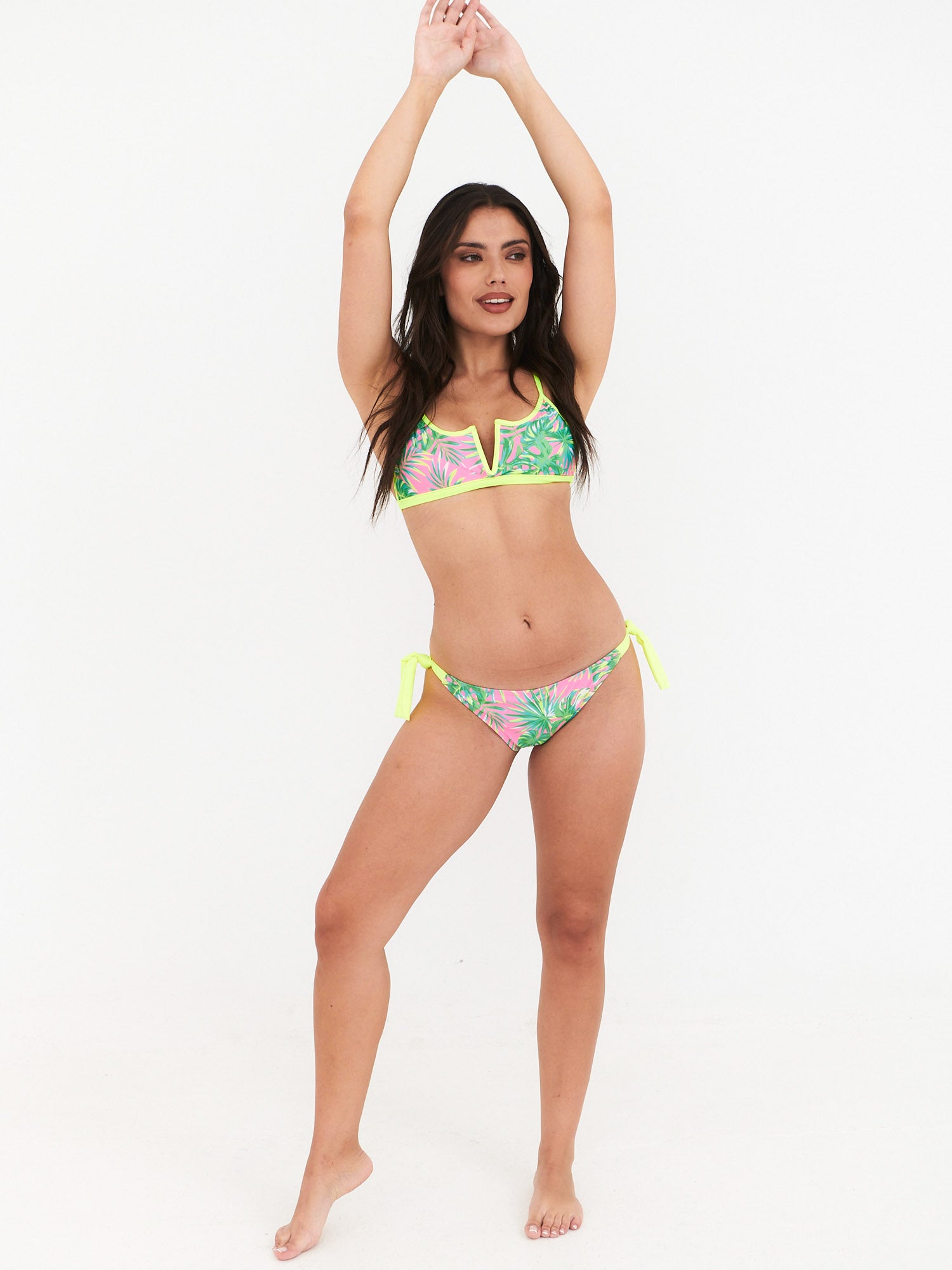Top de Bikini Daikiri Mujer Escote V Hojas Rosa Flúor Protección UV50+ General
