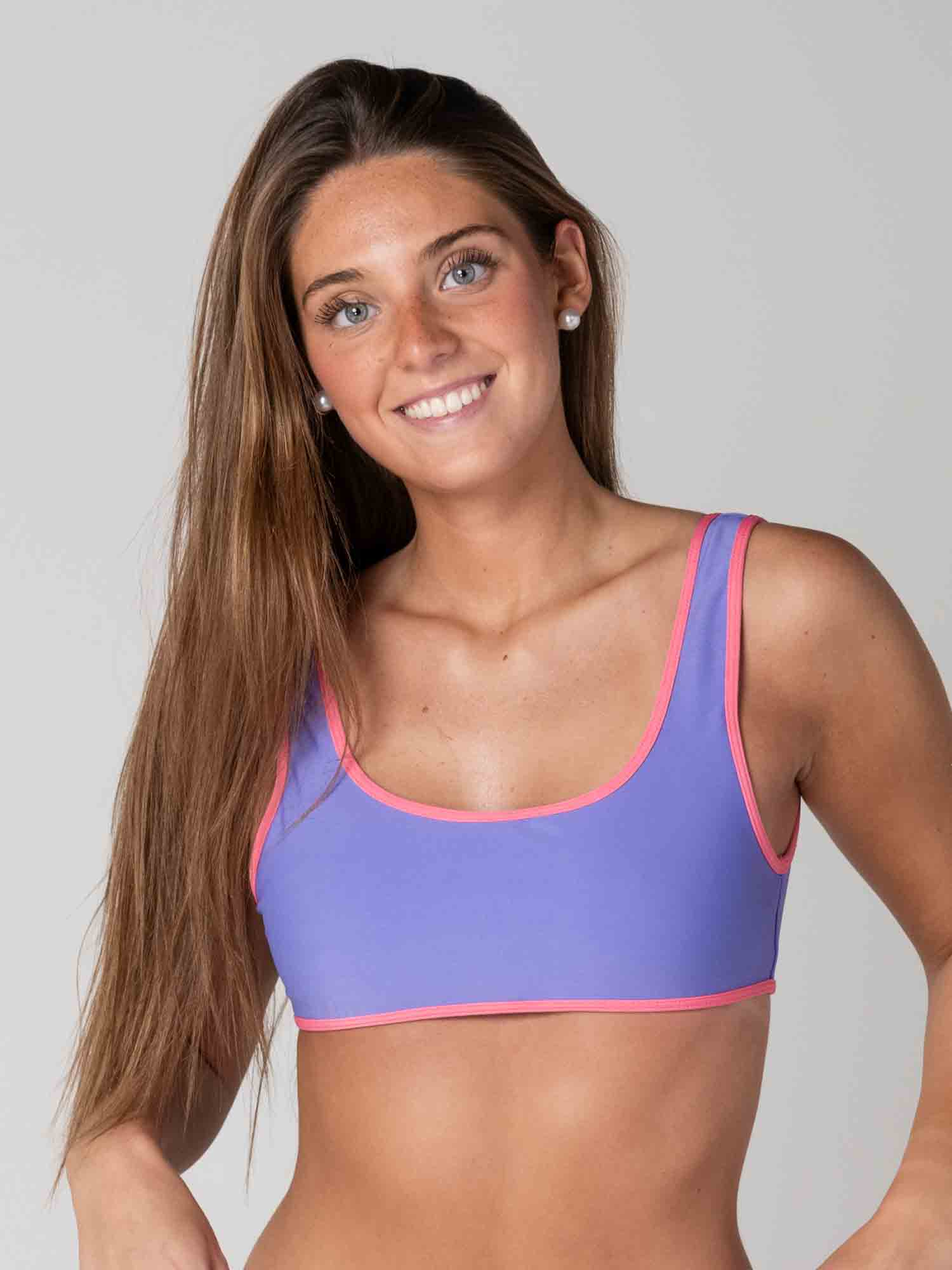 Top de Bikini Daikiri Mujer Deportivo Ajustable Violeta Azulado Protección UV50+ Delante