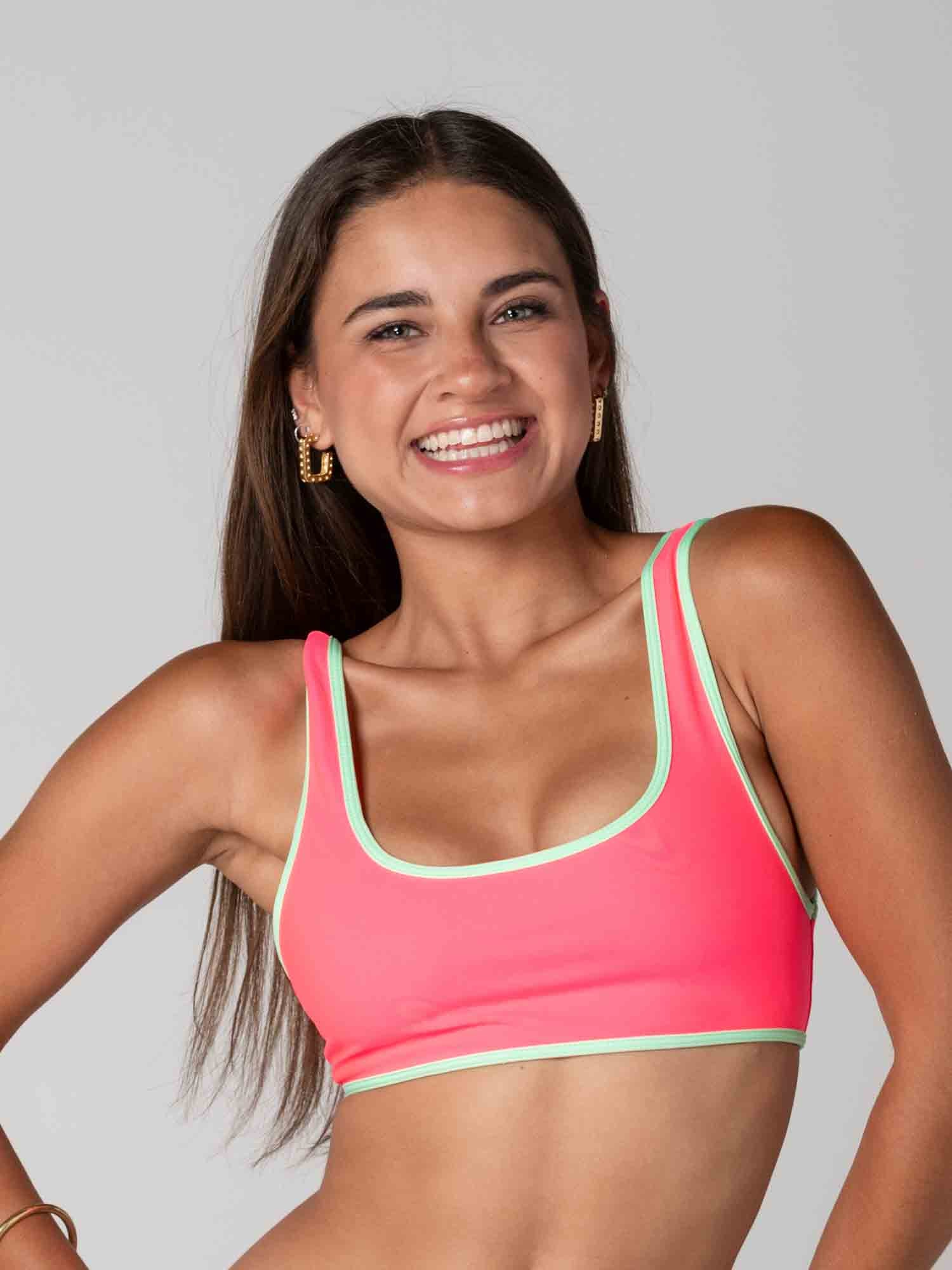 Top de Bikini Daikiri Mujer Deportivo Ajustable Rosado Fucsia Fluor Verde Menta Protección UV50+ Delante